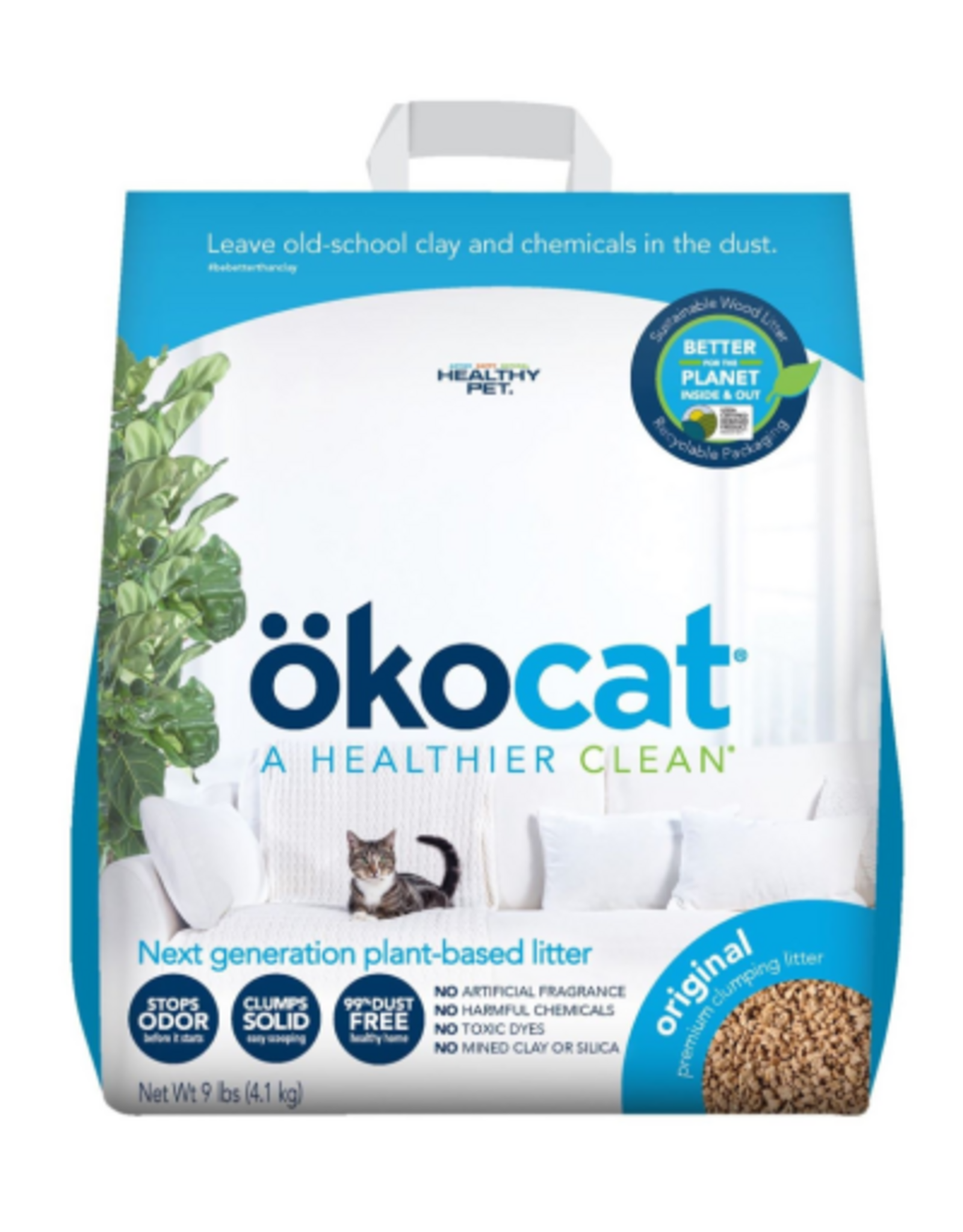 Okocat Original Premium Clumping Wood Cat Litter, 9 lbs