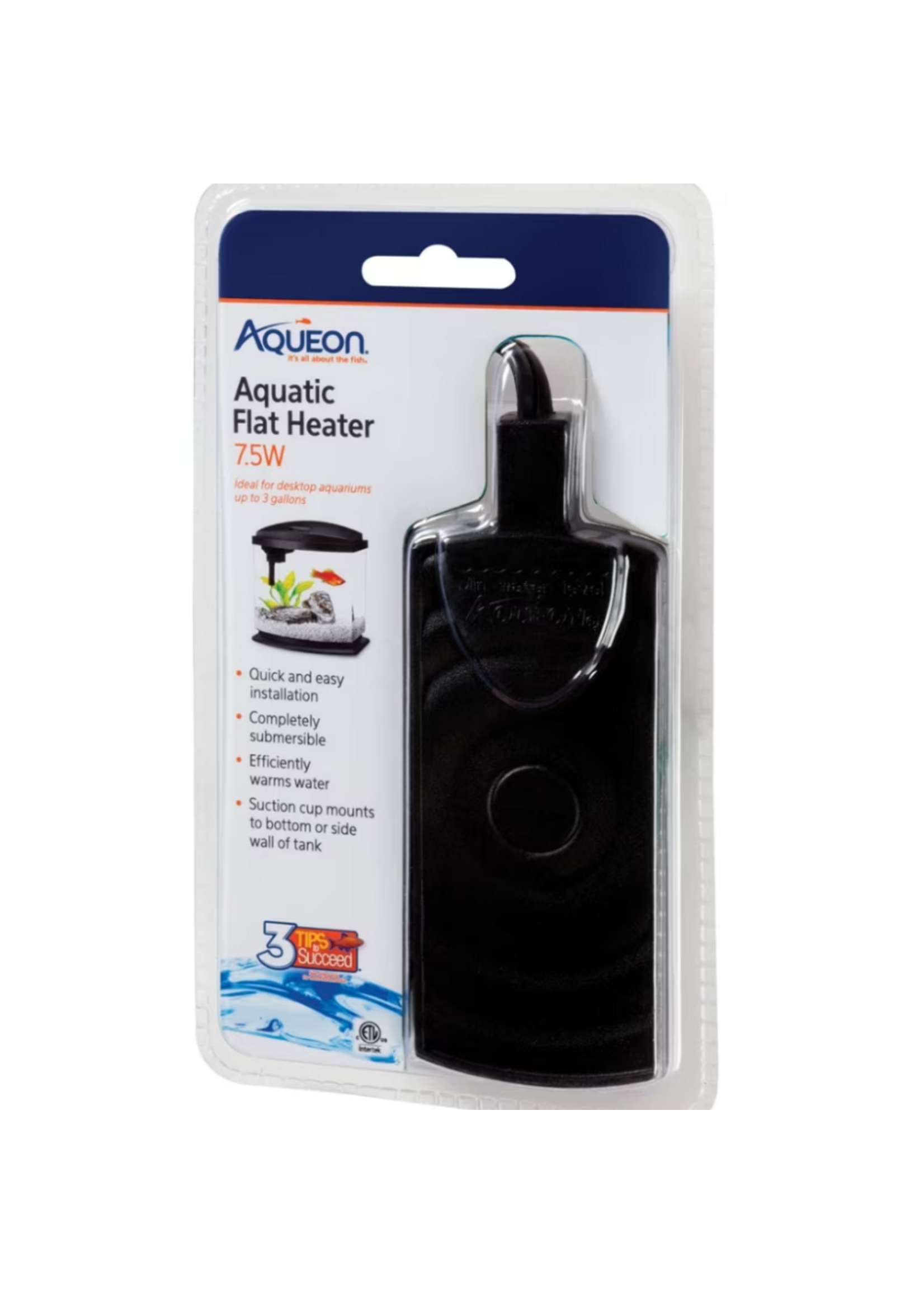 Aqueon Aqueon Submersible Aquatic Flat Heater  Up to 3 Gallons  Black  7.5 Watts