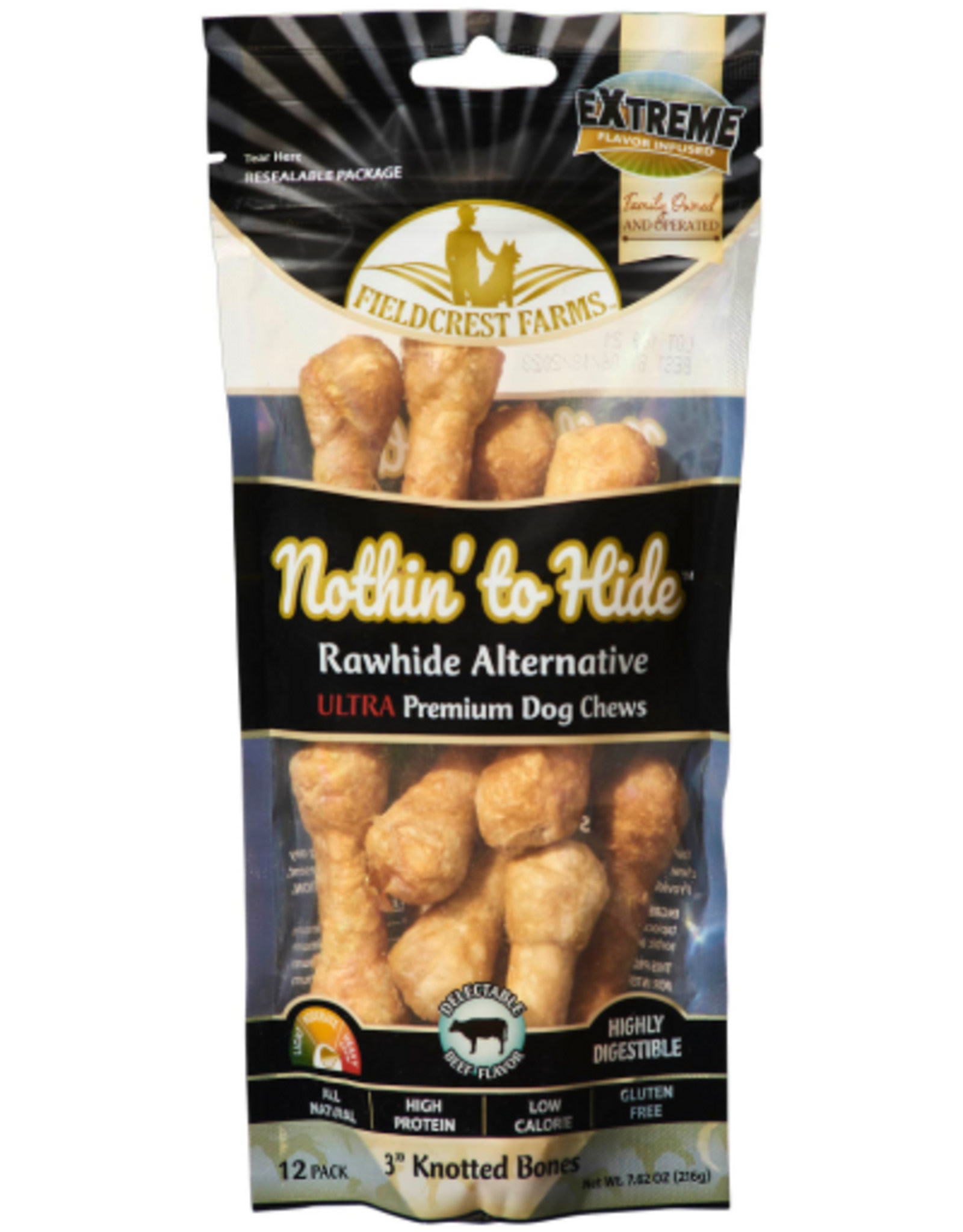 Fieldcrest Farms Fieldcrest Farms Nothin' to Hide Ultra Knotted Beef Dog Chews - 3 in. - Pack of 12