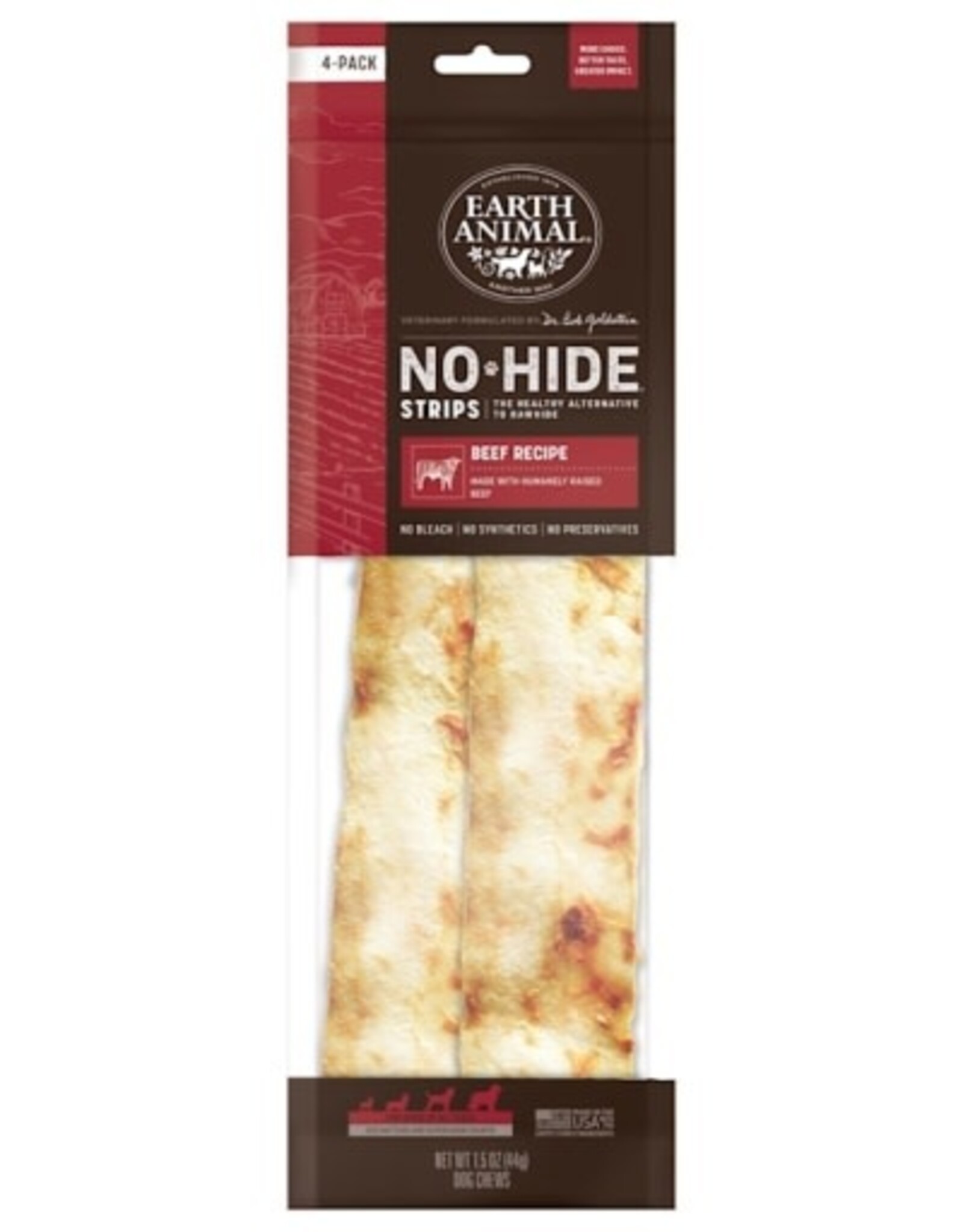 Earth Animal EARTH ANIMAL DOG NO-HIDE STRIPS BEEF 4 PACK