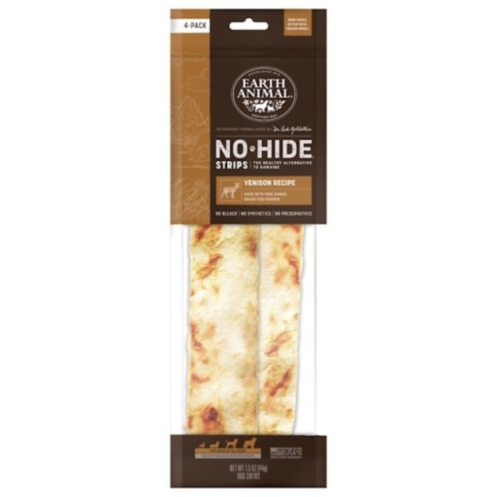 Earth Animal Earth Animal Dog No-Hide Venison Strips - 4 Pack