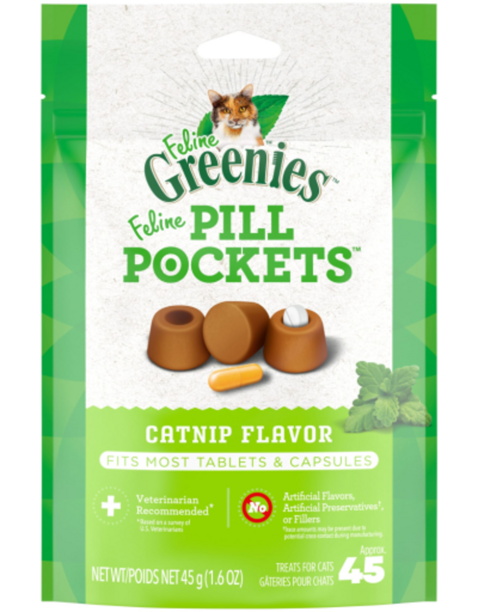 Greenies Greenies Feline Pill Pockets Cat Treats Catnip Flavor - 1.6 oz. (45 Treats)