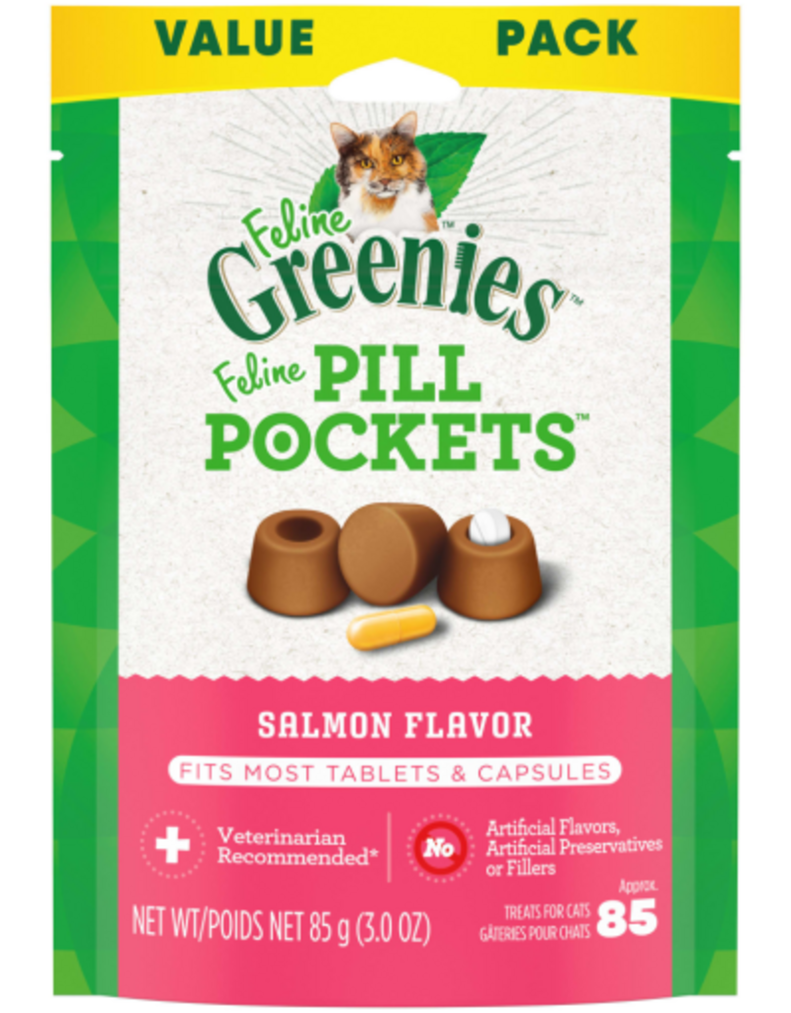 Greenies Greenies Feline Pill Pockets Cat Treats Salmon Flavor - 3 oz. (85 Treats)