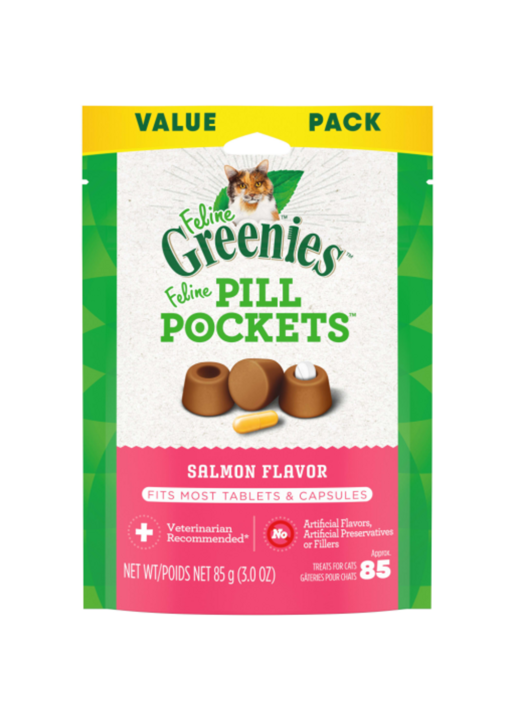 Greenies Greenies Feline Pill Pockets Cat Treats Salmon Flavor - 3 oz. (85 Treats)