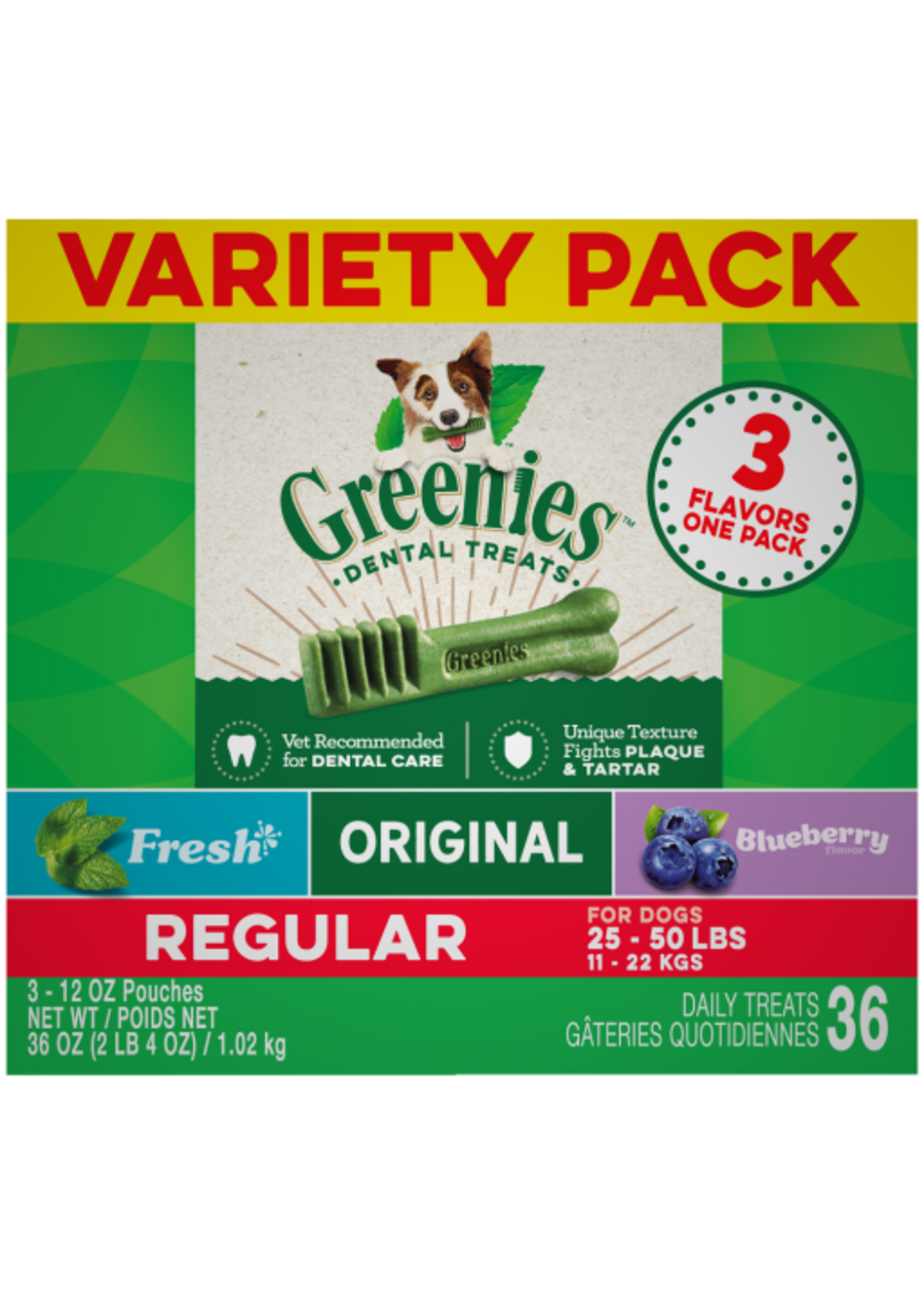 Greenies Greenies Regular Size Natural Dog Dental Chews 3-Flavor Variety Pack  (3) 12 oz. Pouches
