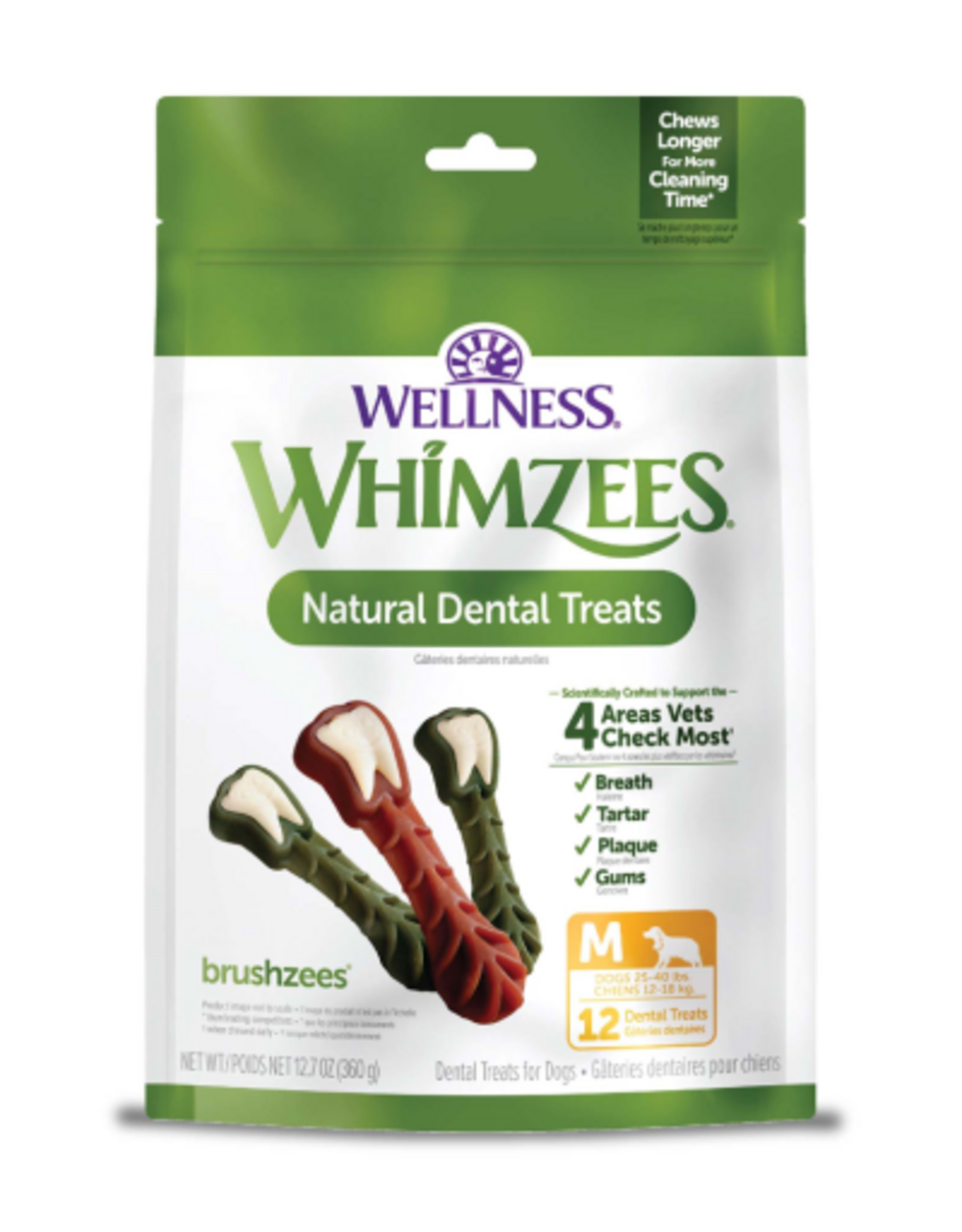 Wellness WHIMZEES Brushzees Dental Chews for Dogs - Medium Breed - 12 count