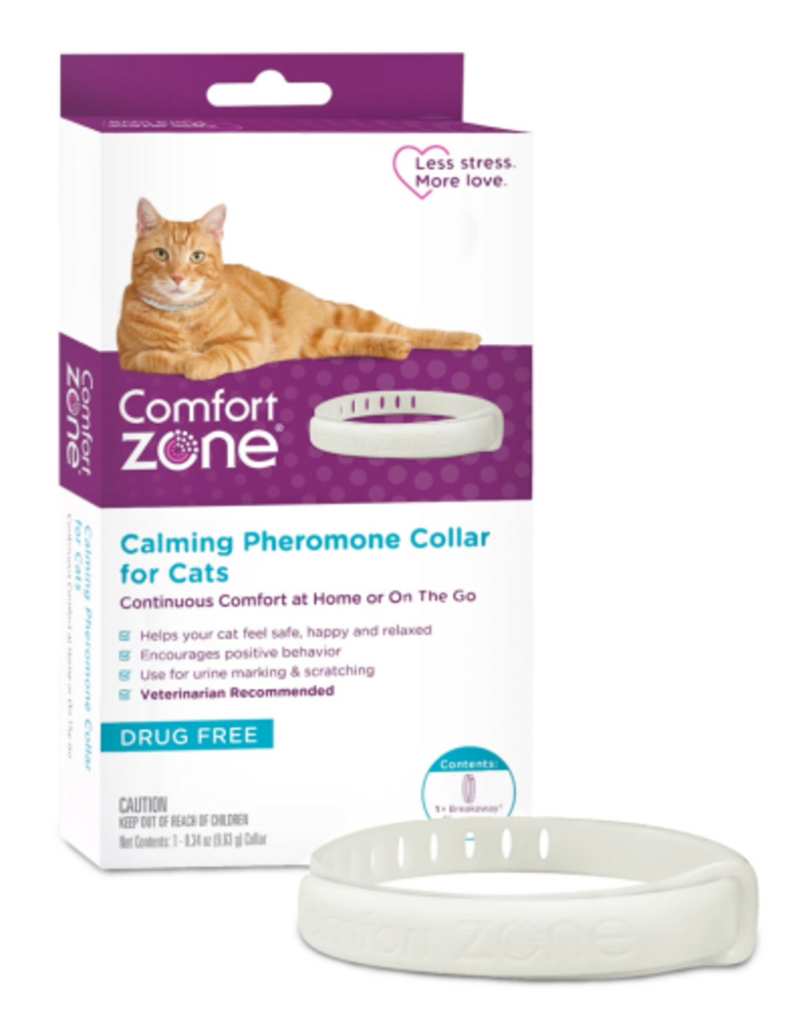 Farnam Comfort Zone Cat Calming Pheromone Collar  Anxiety & Stress Relief  White  1pk