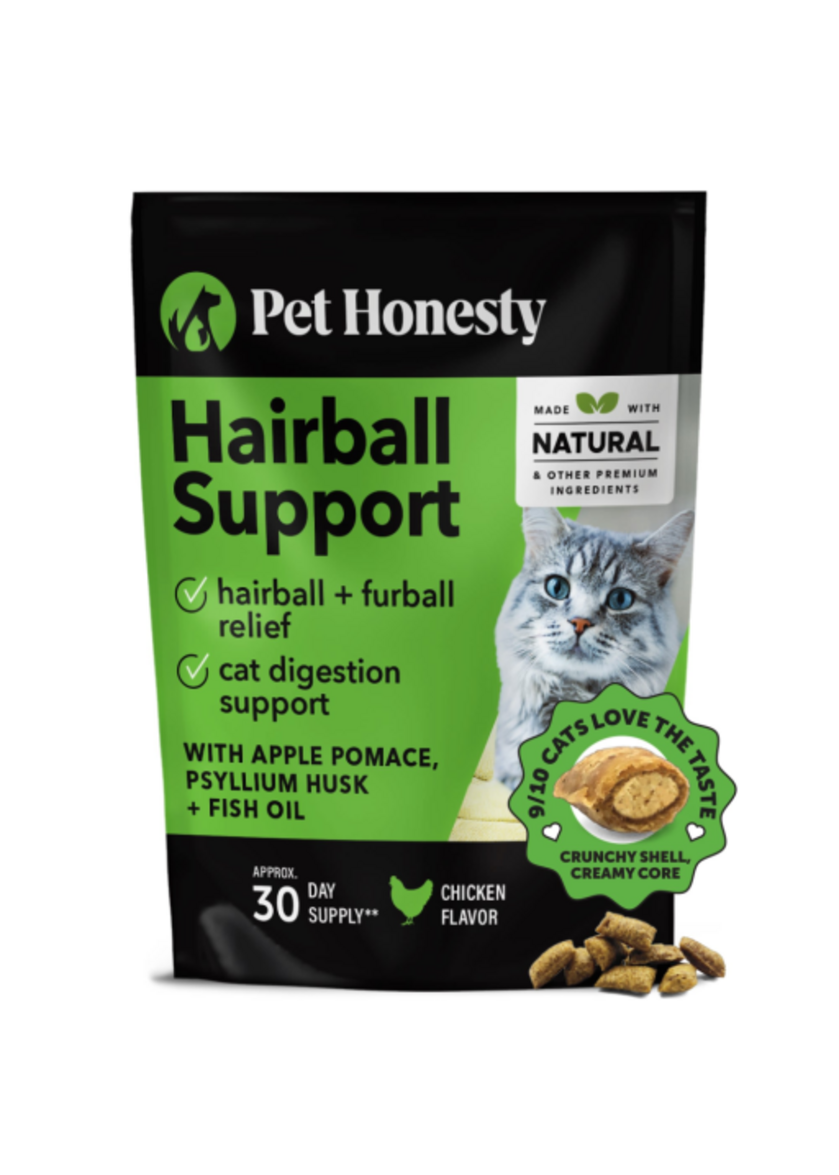 Pet Honesty Dual Texture Hairball Support Supplement for Cats (Chicken Flavor) 3.7 oz