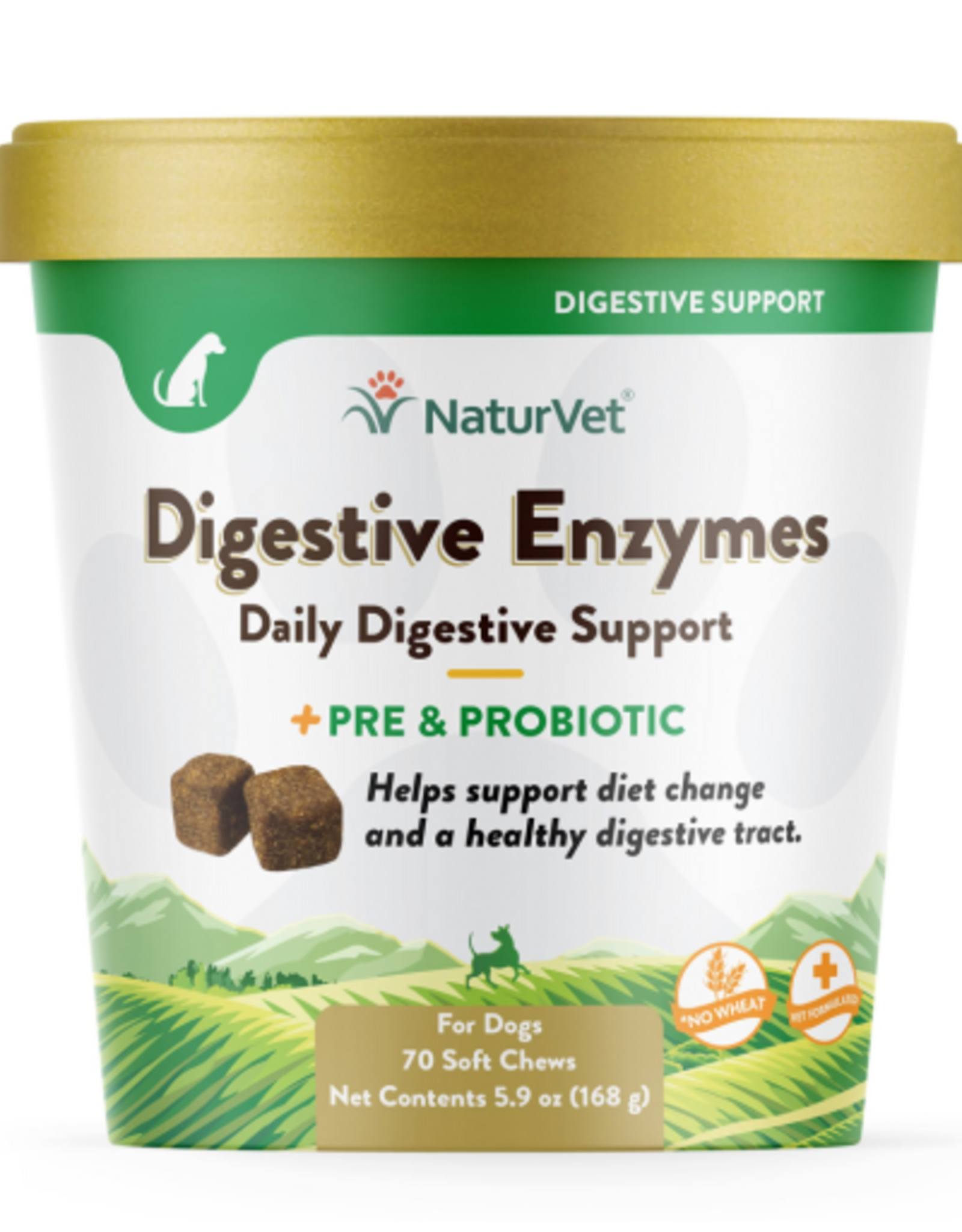 Naturvet Digestive Enzymes Plus Pre & Probiotics Soft Chews for Dogs 5.9 Oz. Count of 70, 70 CT