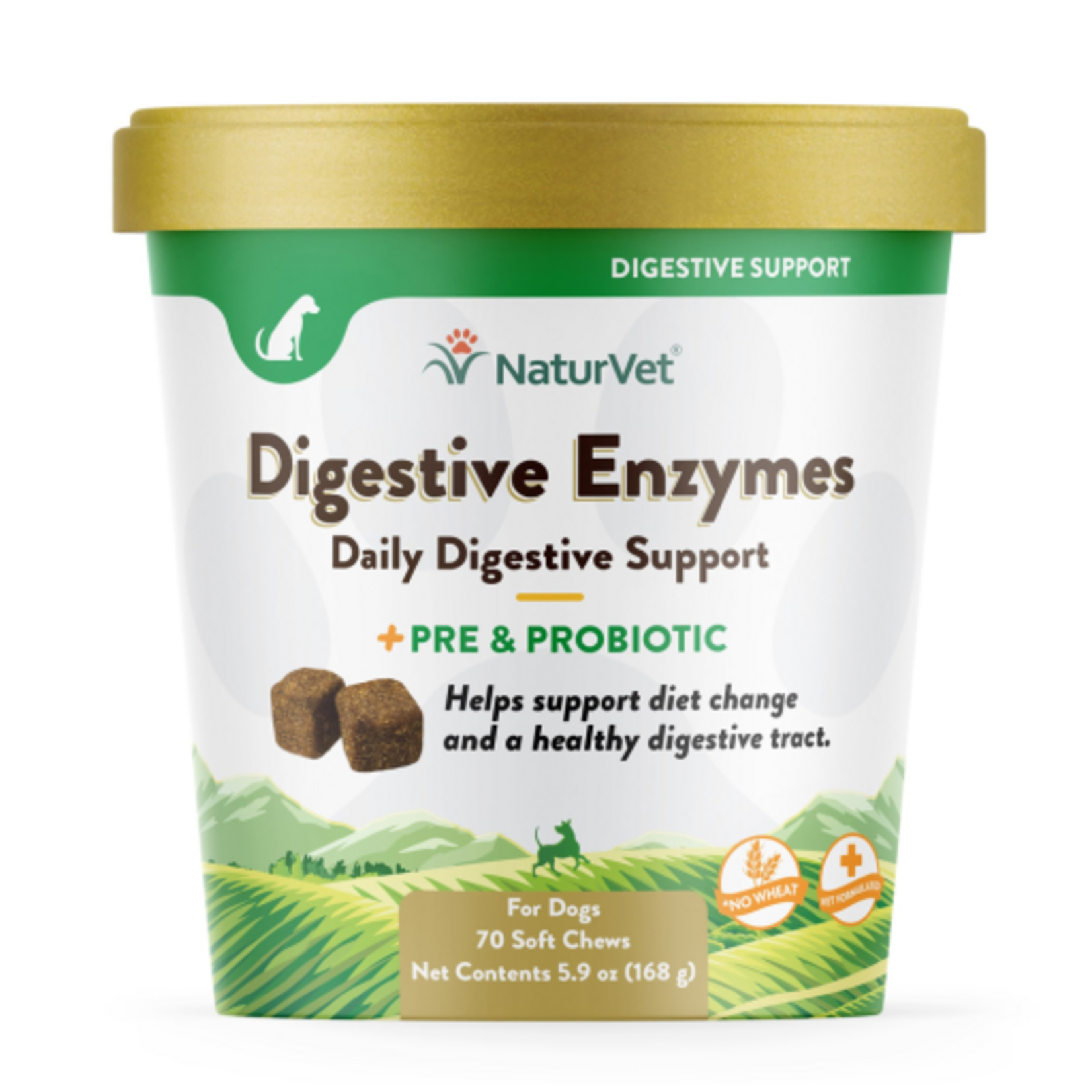 Naturvet Digestive Enzymes Plus Pre & Probiotics Soft Chews for Dogs 5.9 Oz. Count of 70, 70 CT