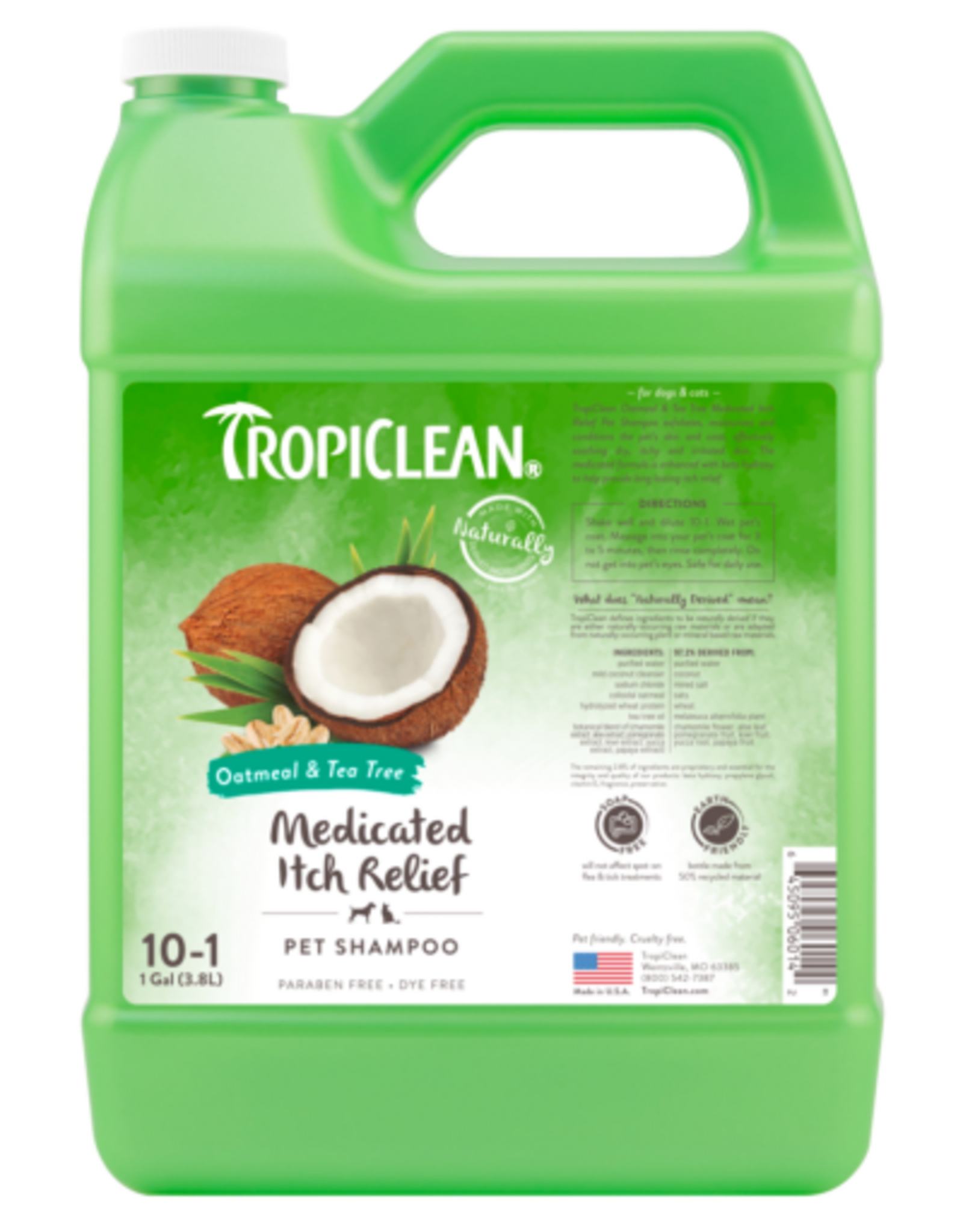 TropiClean Oatmeal & Tea Tree Medicated Itch Relief Shampoo for Pets - 1 Gallon