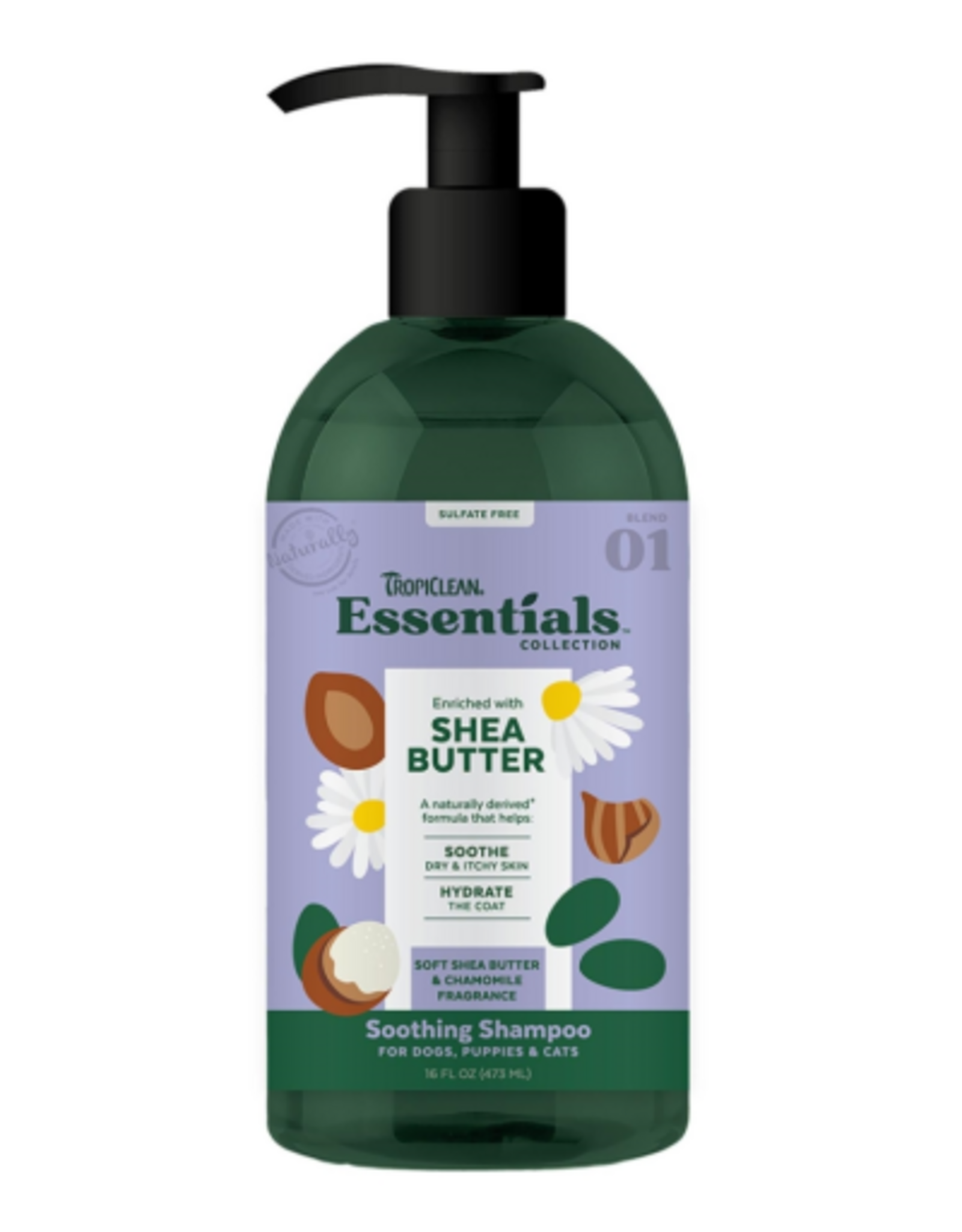TropiClean Essentials Shea Butter Shampoo for Dogs, Puppies & Cats - 16 oz
