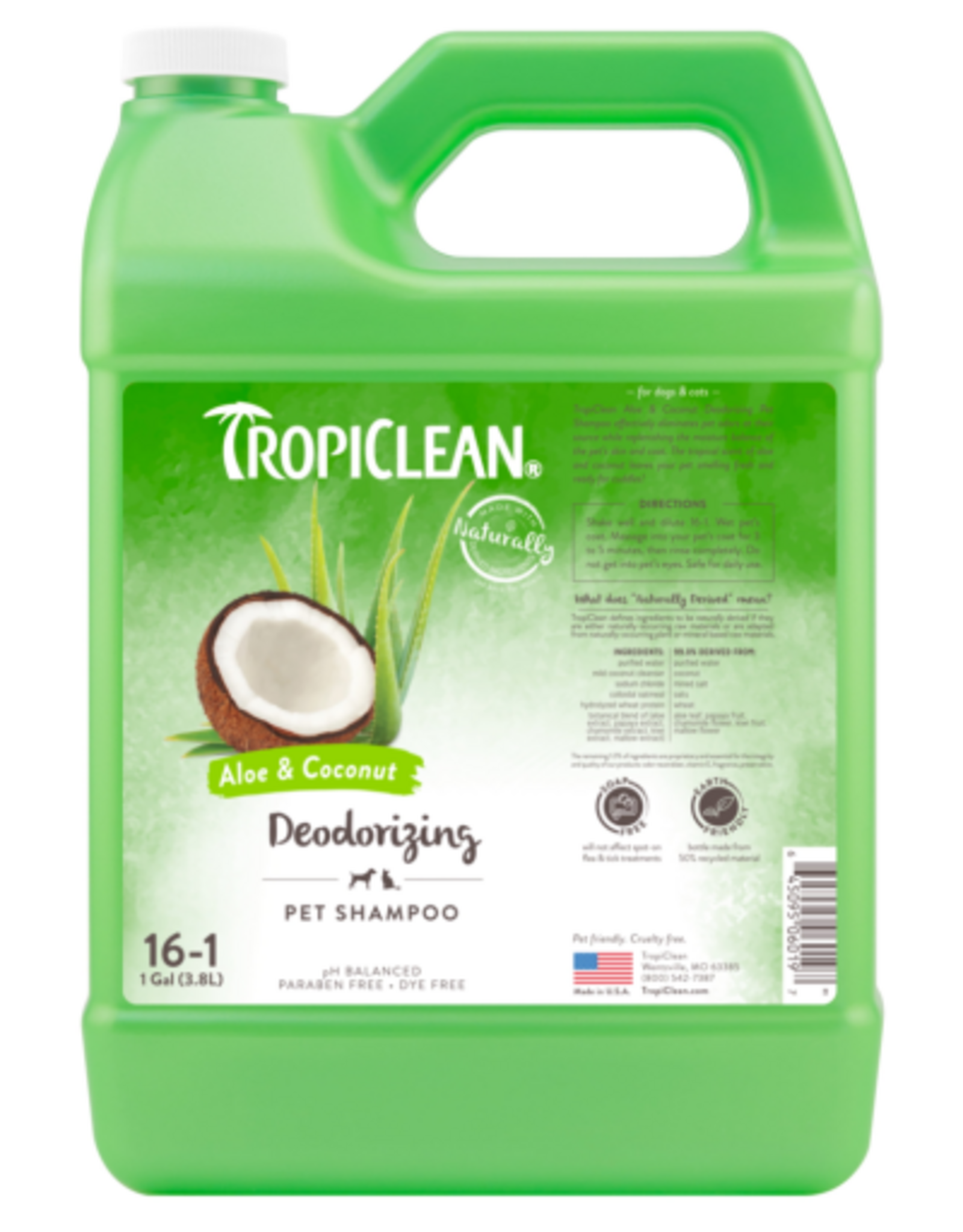 TropiClean Aloe & Coconut Deodorizing Shampoo for Dogs & Cats - 1 Gallon