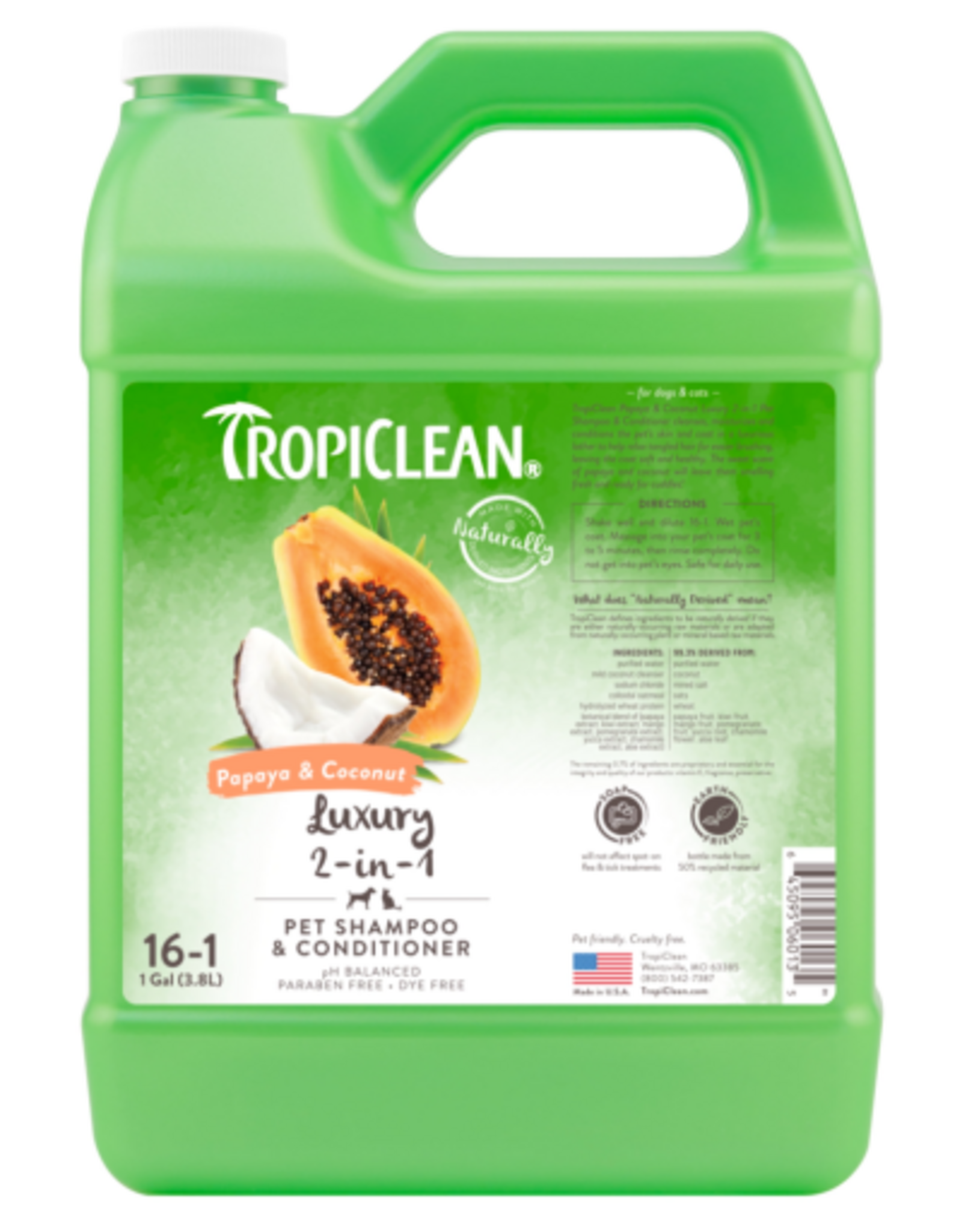 TropiClean Papaya & Coconut Luxury 2-in-1 Shampoo and Conditioner for Dogs  1 gal