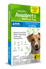 Vetality Vetality Avantect II Flea and Tick Treatment for Medium Dogs 11-20 lbs 4 Doses
