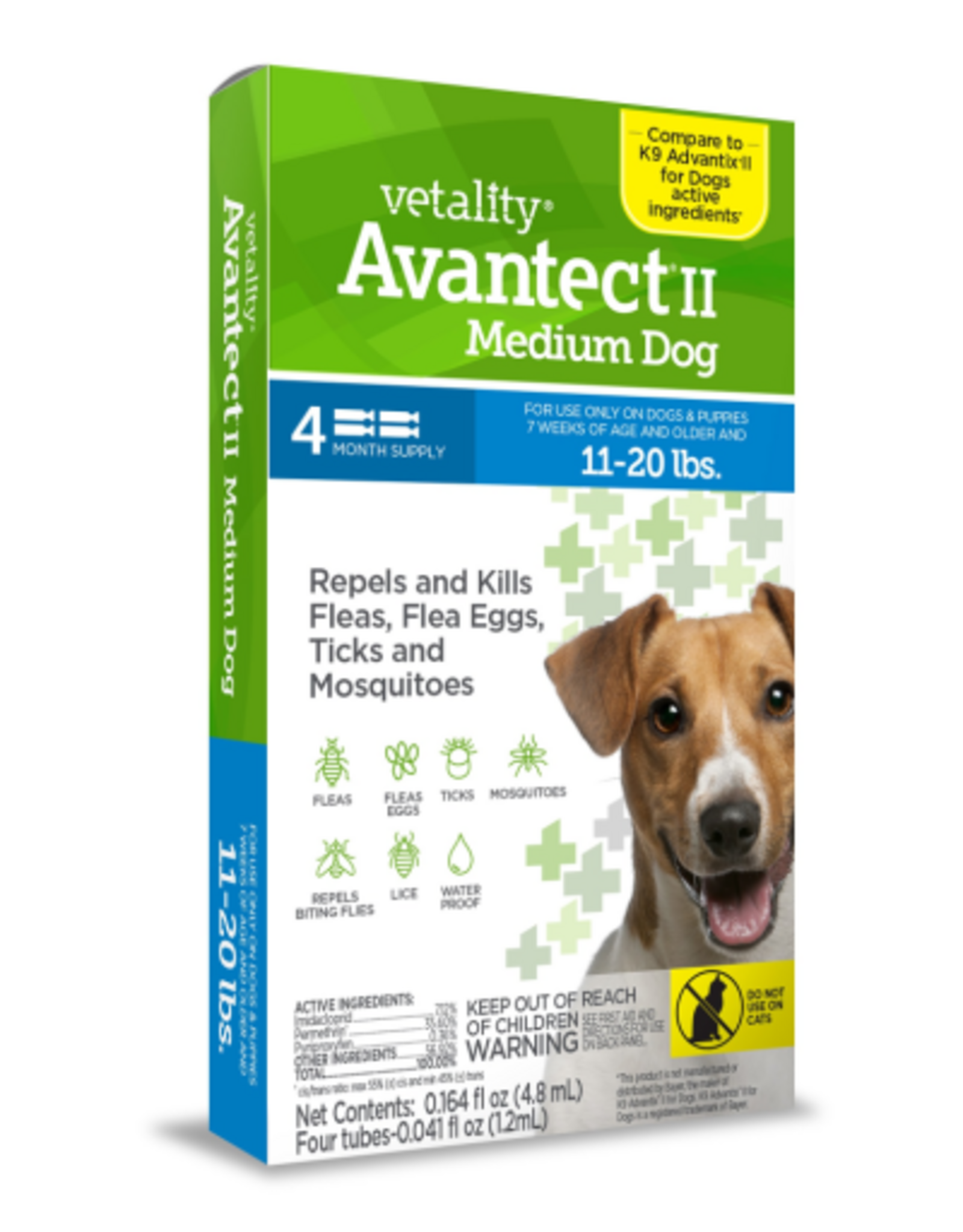 Vetality Vetality Avantect II Flea and Tick Treatment for Medium Dogs 11-20 lbs 4 Doses
