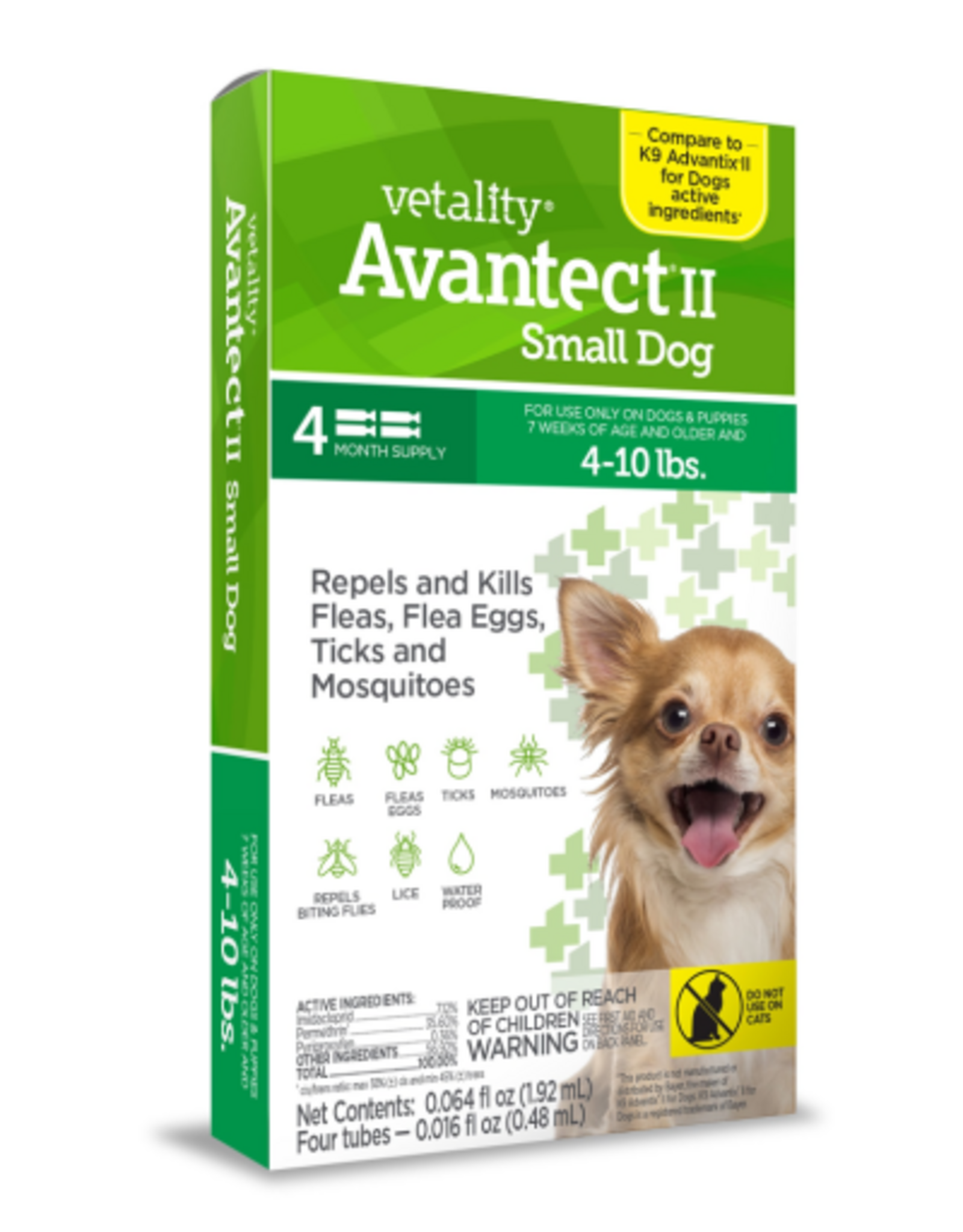 Vetality Vetality Avantect II Flea and Tick Prevention for Small Dogs  4-10 lbs 4 Doses