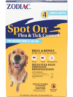 Farnam Zodiac Spot on Flea & Tick Controller for Dogs 31-60 lbs - 4 Pack
