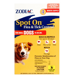 Farnam Zodiac Spot on Flea & Tick Controller for Dogs  Small Dogs 16-30 lbs - 4 Pack