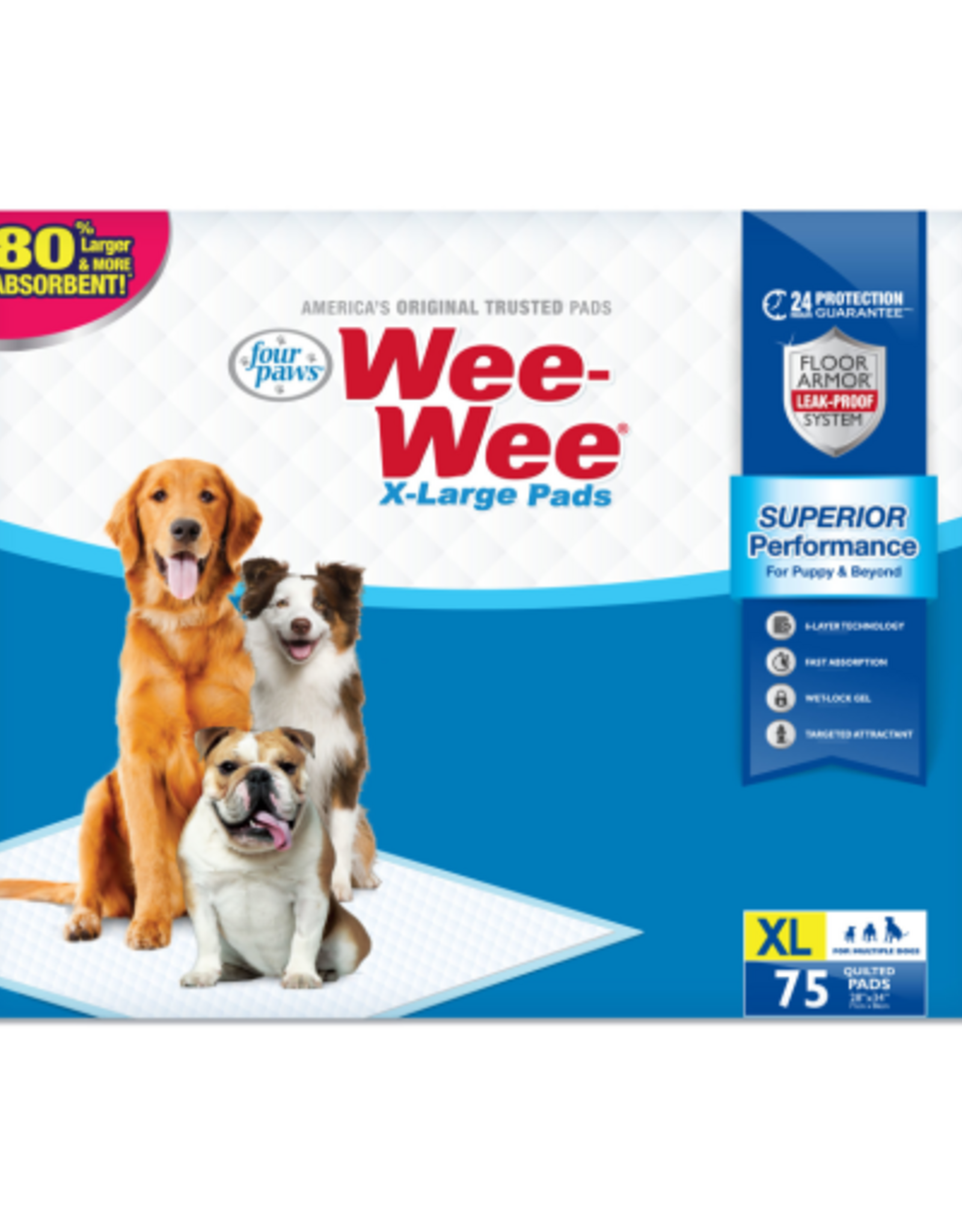 Four Paws Wee-Wee Superior Potty Training Dog & Puppy Pads  Pet Pee Pads  X-Large 75ct