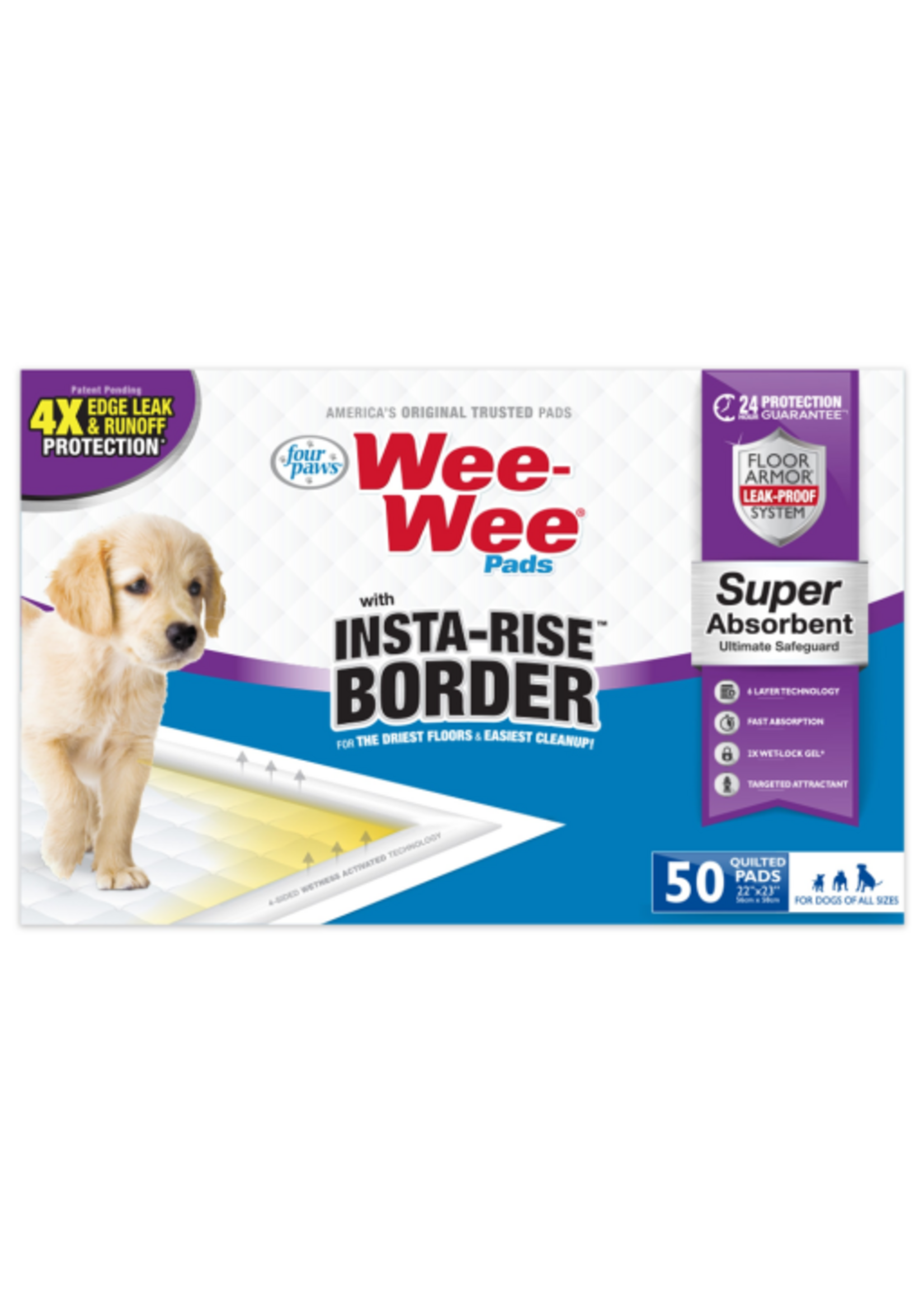 Four Paws Wee-Wee Insta-Rise Border Potty Training Dog & Puppy Pads - 50 Count