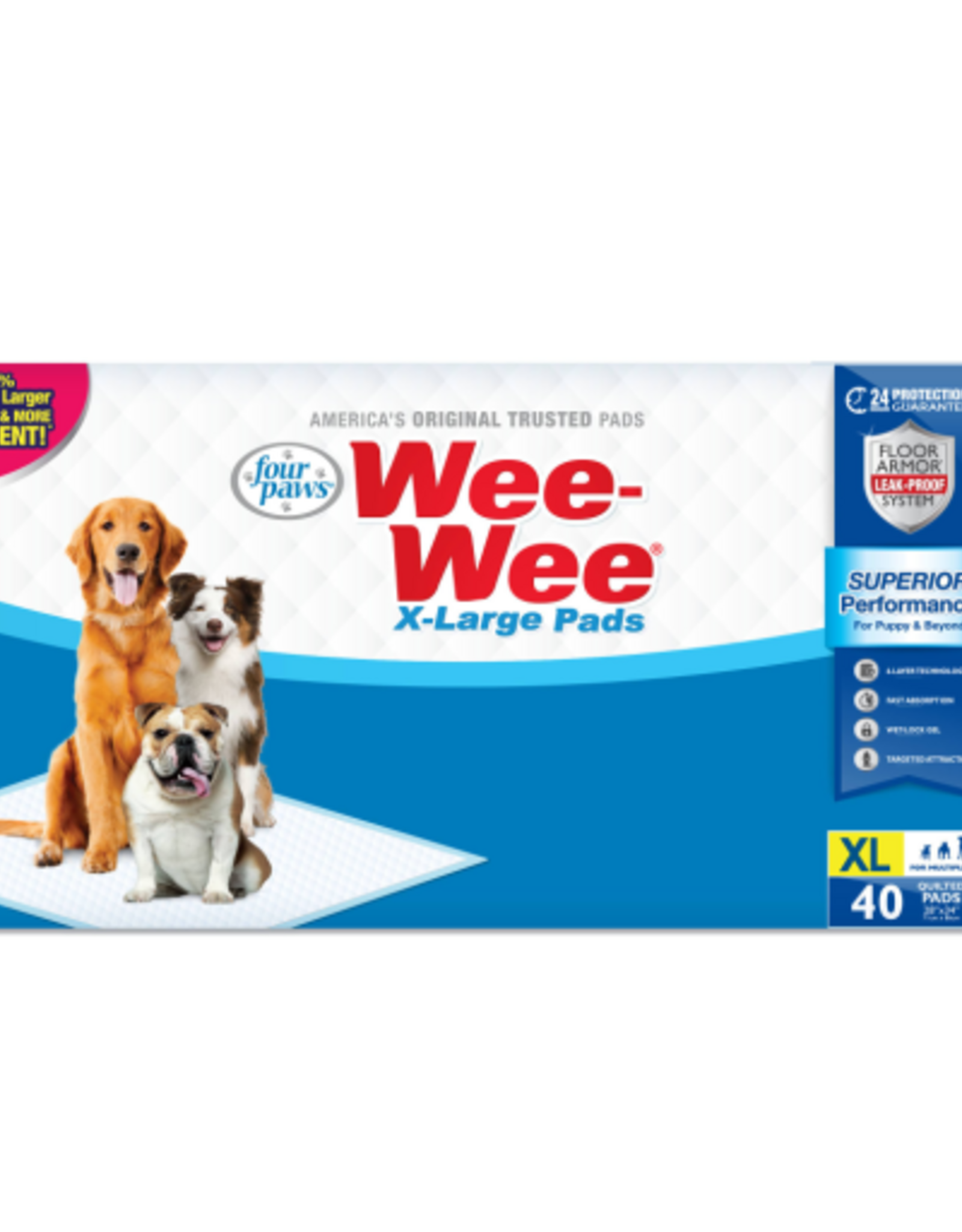 Four Paws Wee-Wee Superior Potty Training Dog & Puppy Pads  Pet Pee Pads  X-Large 40ct