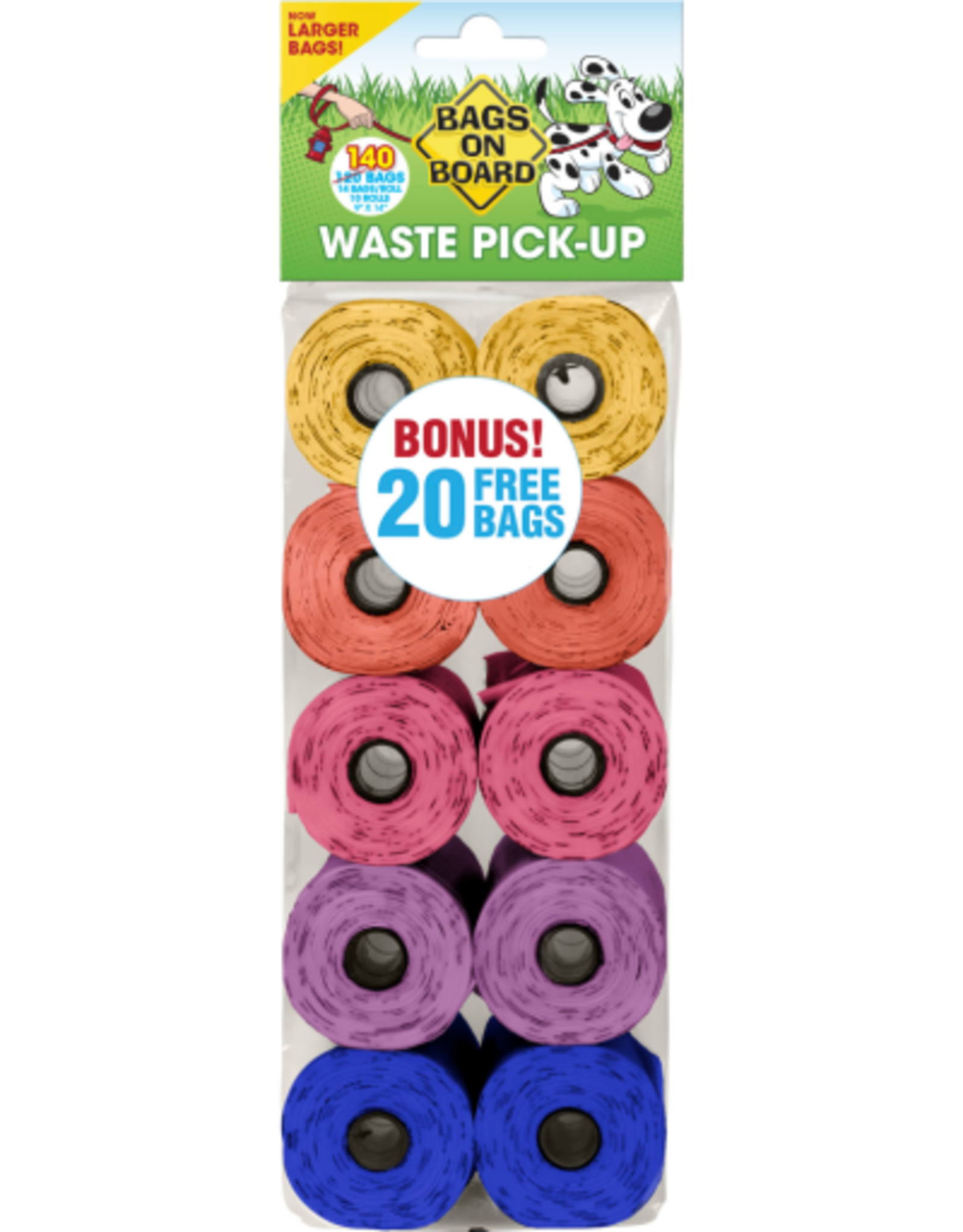 Bags on Board Multicolor Doggie Clean-up Bags, 140 Count, 9 in