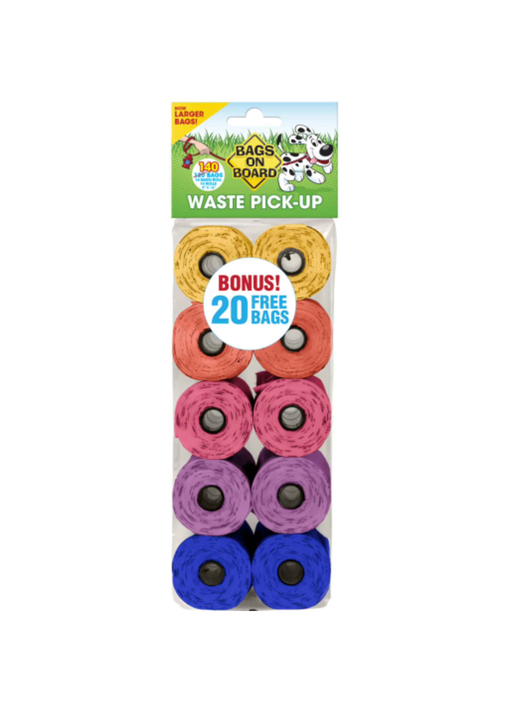 Bags on Board Multicolor Doggie Clean-up Bags, 140 Count, 9 in
