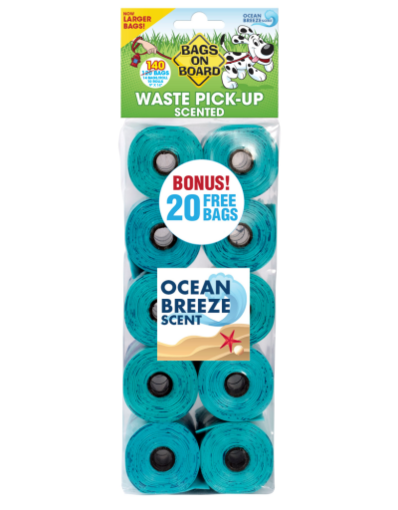 Bags on Board Ocean Breeze Scent Doggie Clean-up Bags, 140 Count, 9 in, Green