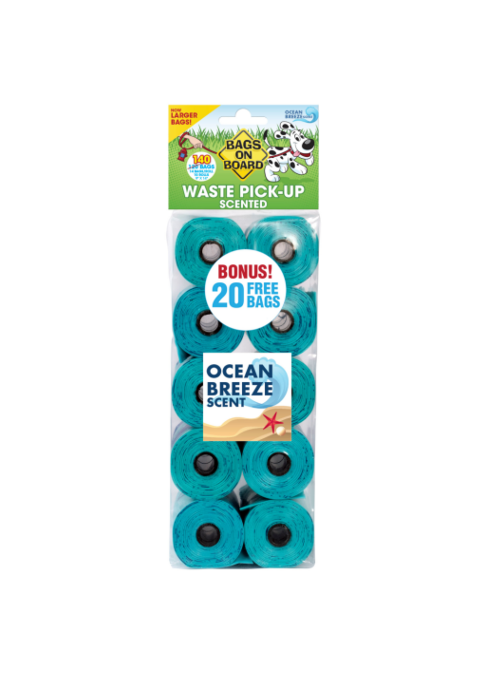 Bags on Board Ocean Breeze Scent Doggie Clean-up Bags, 140 Count, 9 in, Green