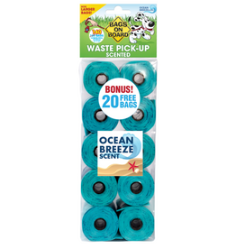 Bags on Board Ocean Breeze Scent Doggie Clean-up Bags, 140 Count, 9 in, Green