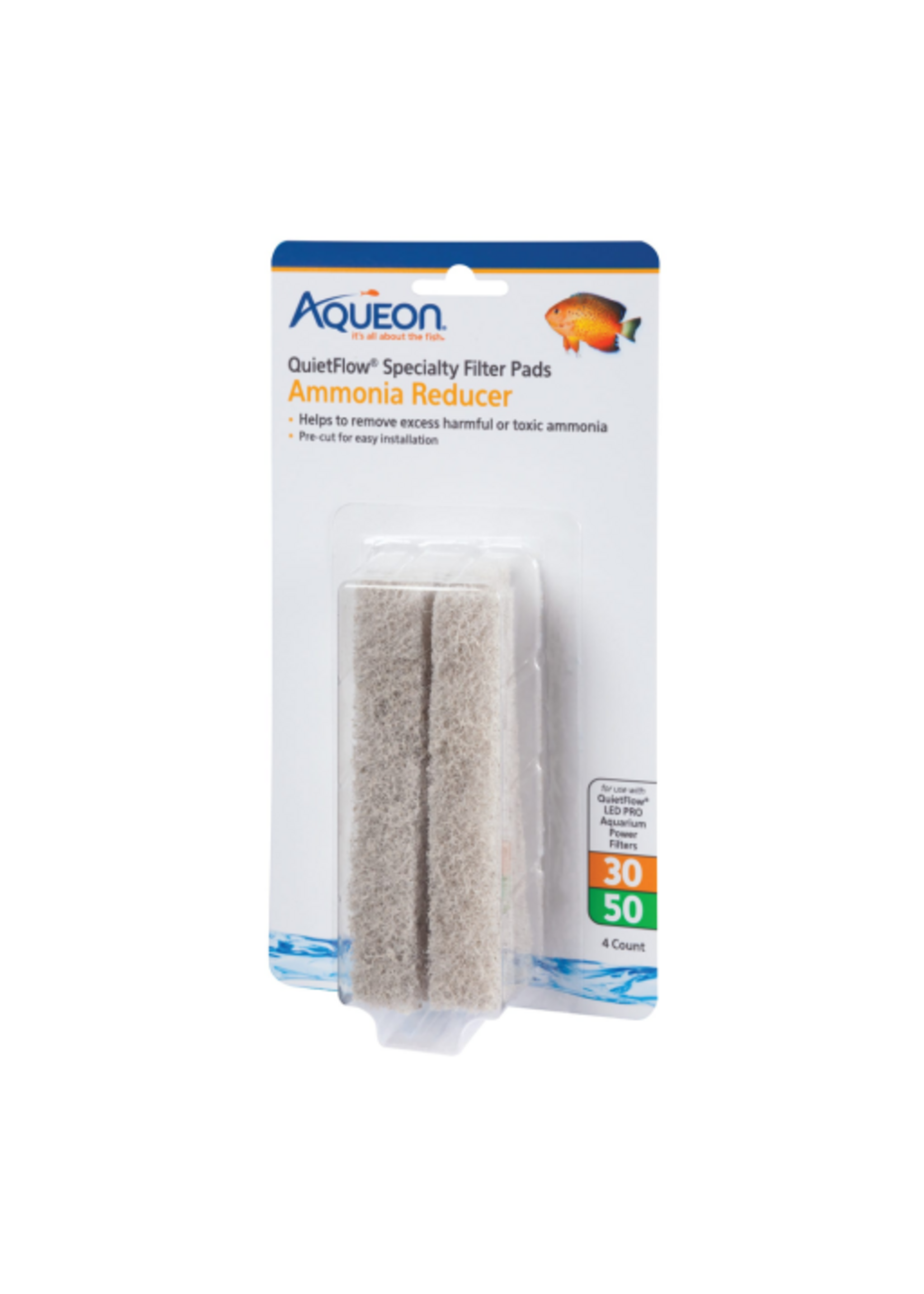 Aqueon Aqueon Replacement Ammonia Reducer Filter Pads Size 30/50 4 Pack