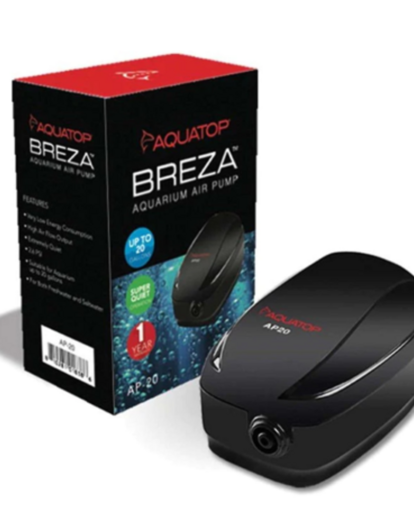 Aquatop Aquatop Breza Aquarium Air Pump Single Outlet  Super Quiet  up to 20 Gal Fish Tank  AP-20