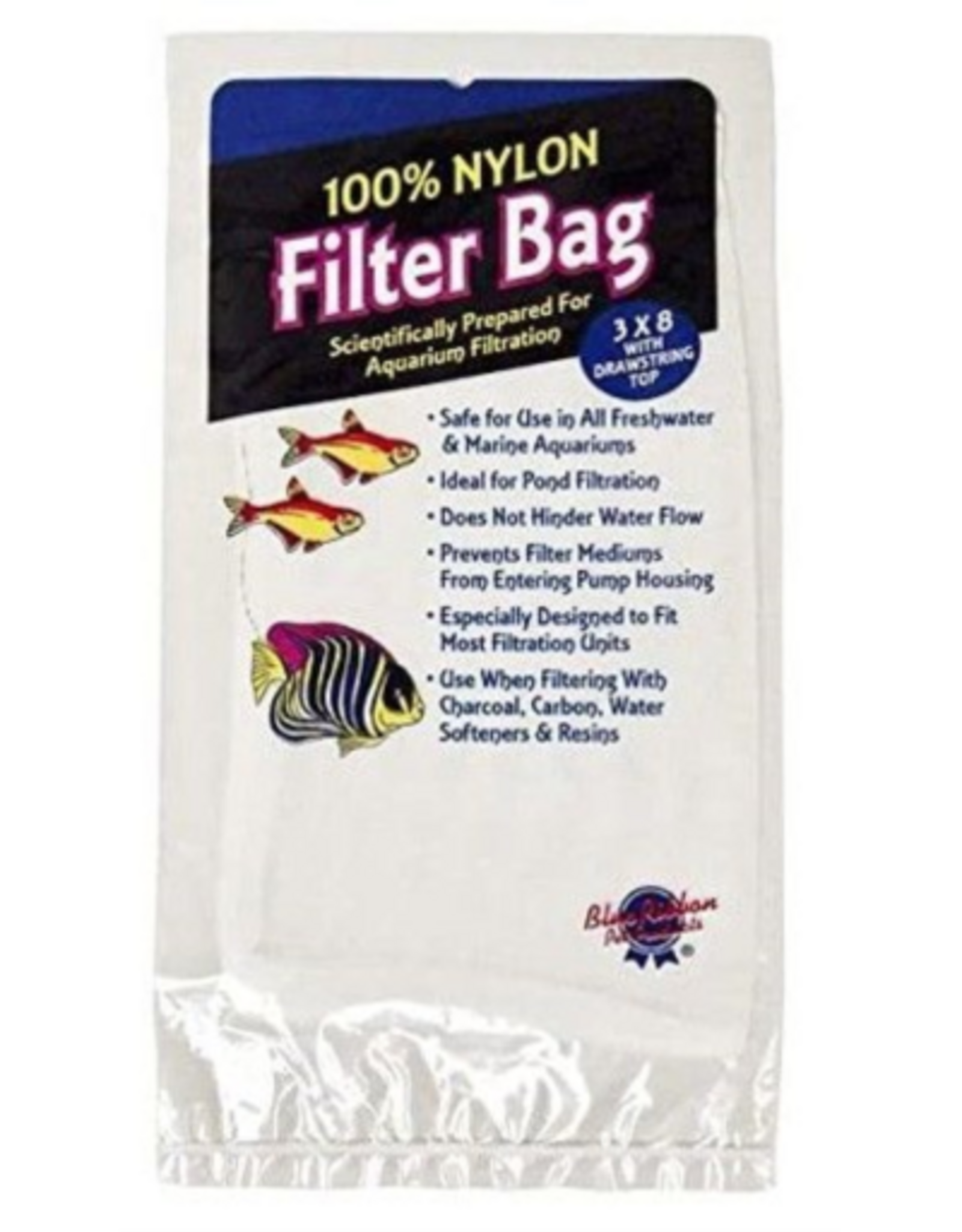Blue Ribbon Pet 100% Nylon Filter Bag with Drawstring Top for Aquarium Filtration  1 count (3  x 8 )
