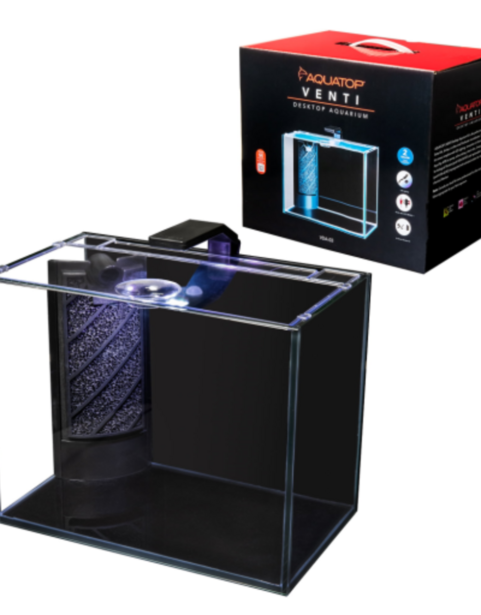 Aquatop Aquatop Venti Air Driven Glass Aquarium Tank  0.5 cm Showcase Glass Complete Kit Includes 2 Gal Fish Tank  LED Light
