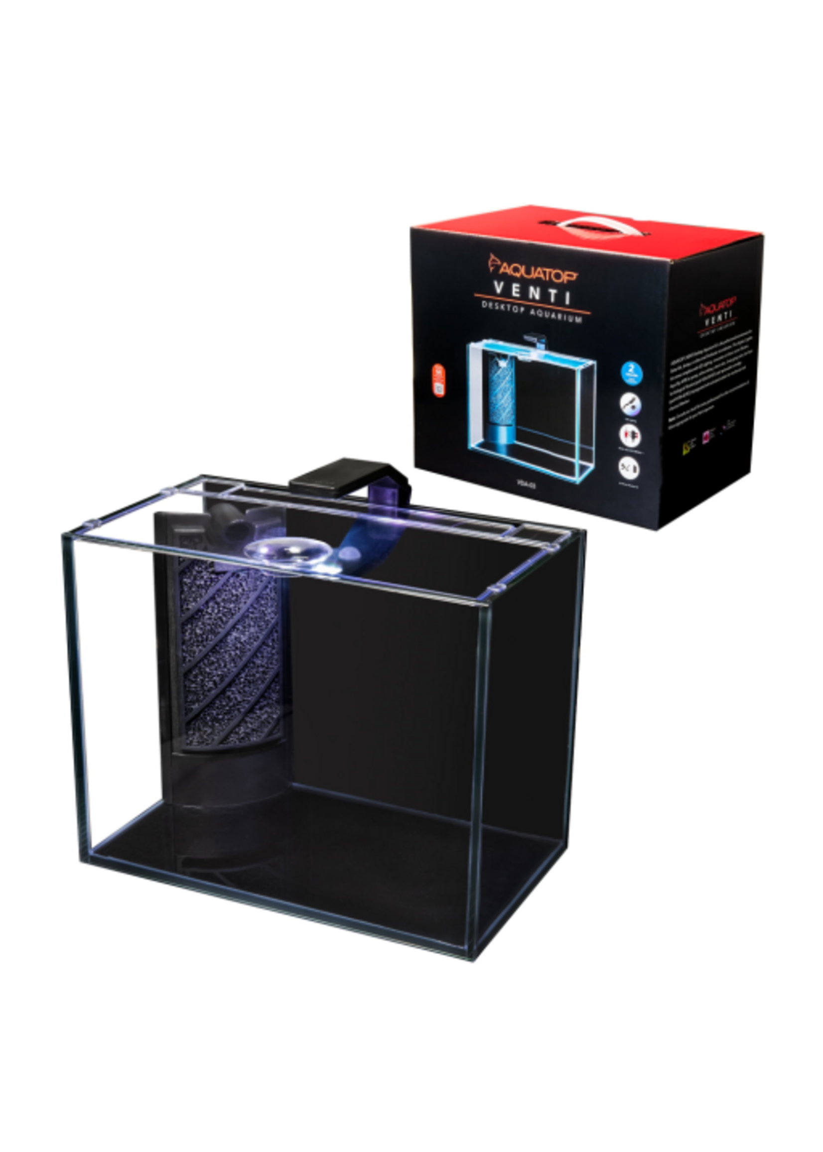 Aquatop Aquatop Venti Air Driven Glass Aquarium Tank  0.5 cm Showcase Glass Complete Kit Includes 2 Gal Fish Tank  LED Light