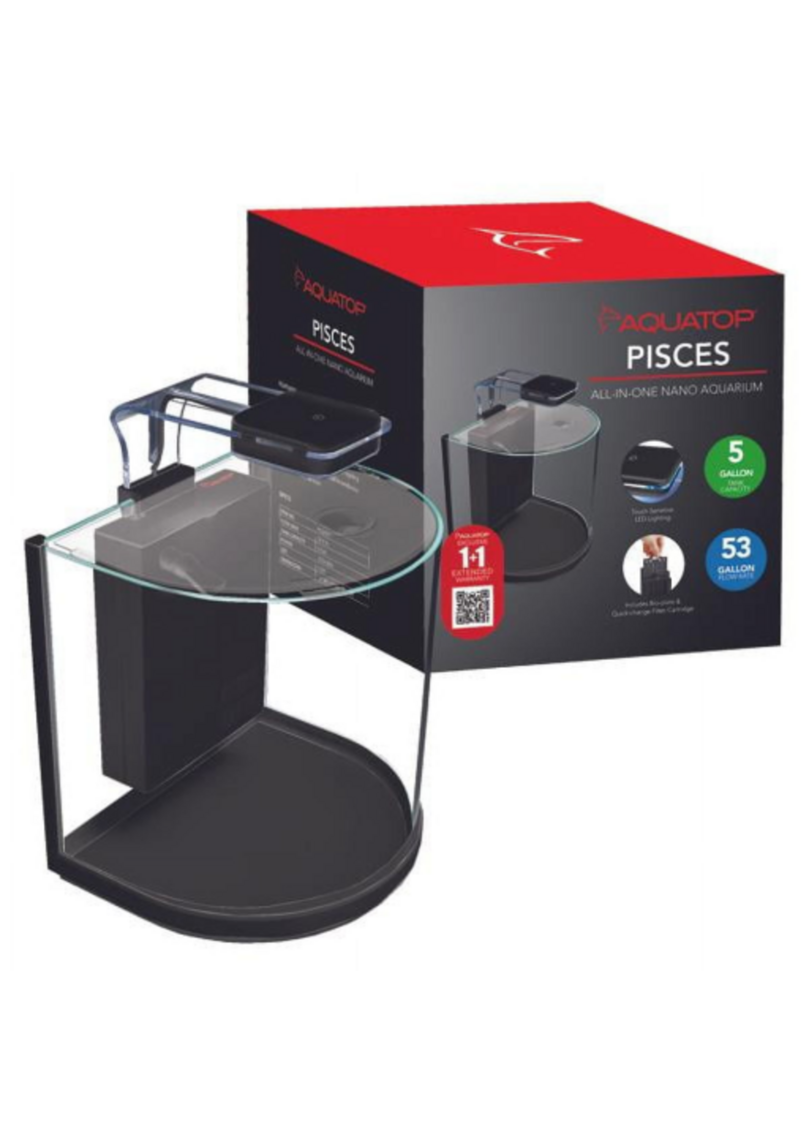 Aquatop Aquatop Pisces Glass Aquarium Nano Fish Tank 5 Gallon Half-Circle All In One with Filter and LED Light