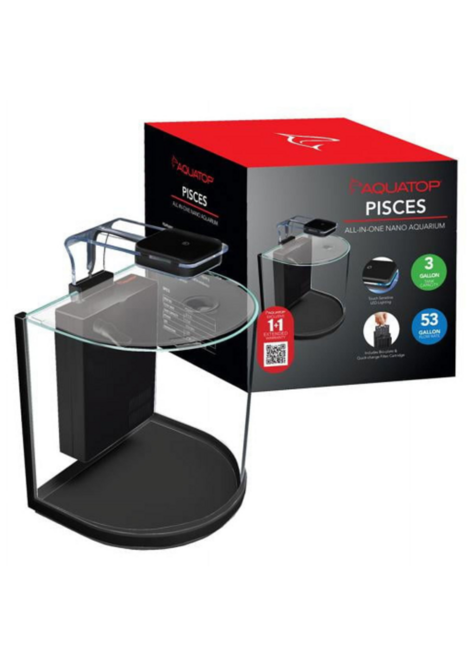 Aquatop Aquatop Pisces Glass Aquarium Nano Fish Tank 3 Gallon Half-Circle All In One with Filter and LED Light