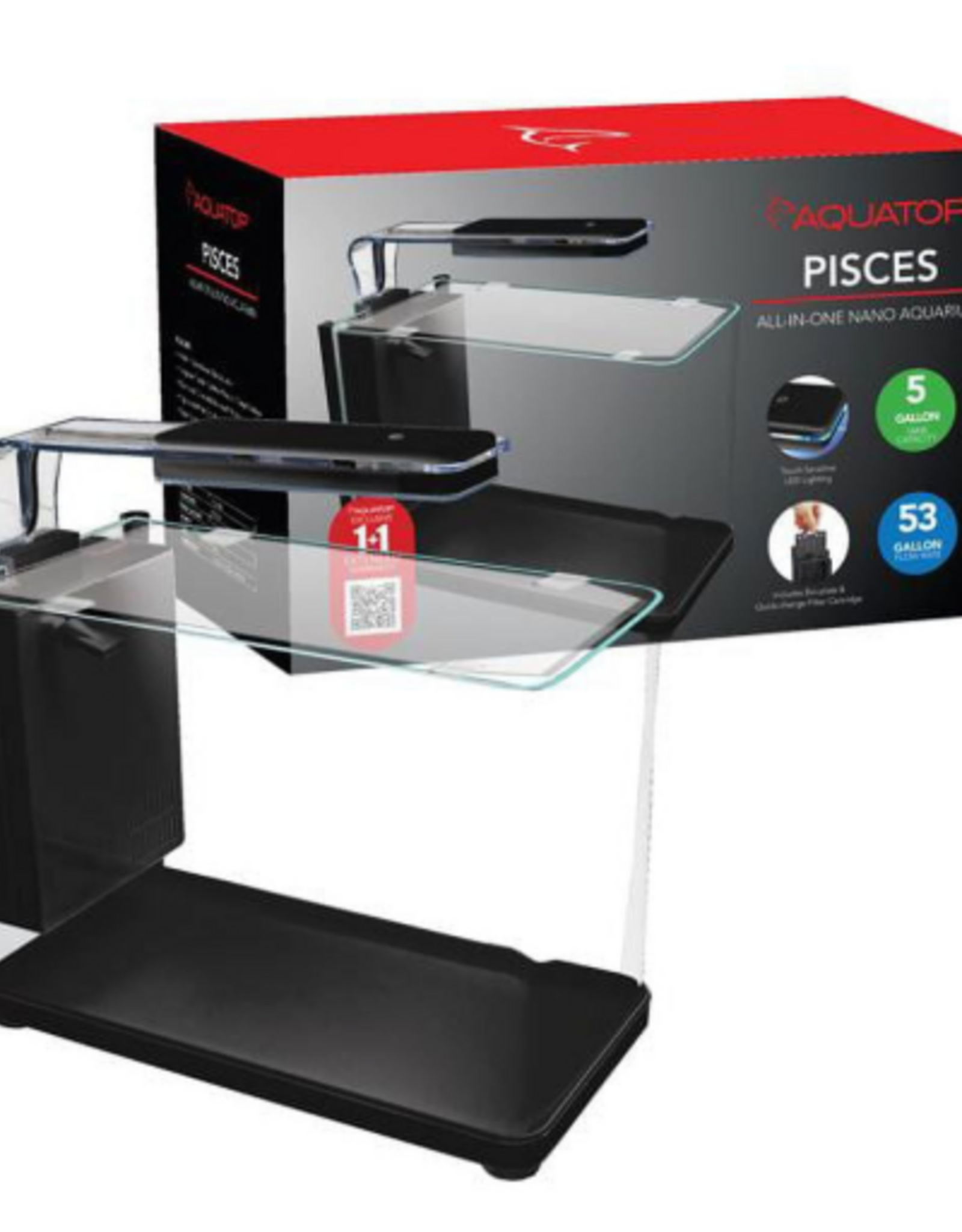 Aquatop Aquatop Pisces Glass Aquarium Nano Fish Tank 5 Gallon Bullet Shape All In One with Filter and LED Light