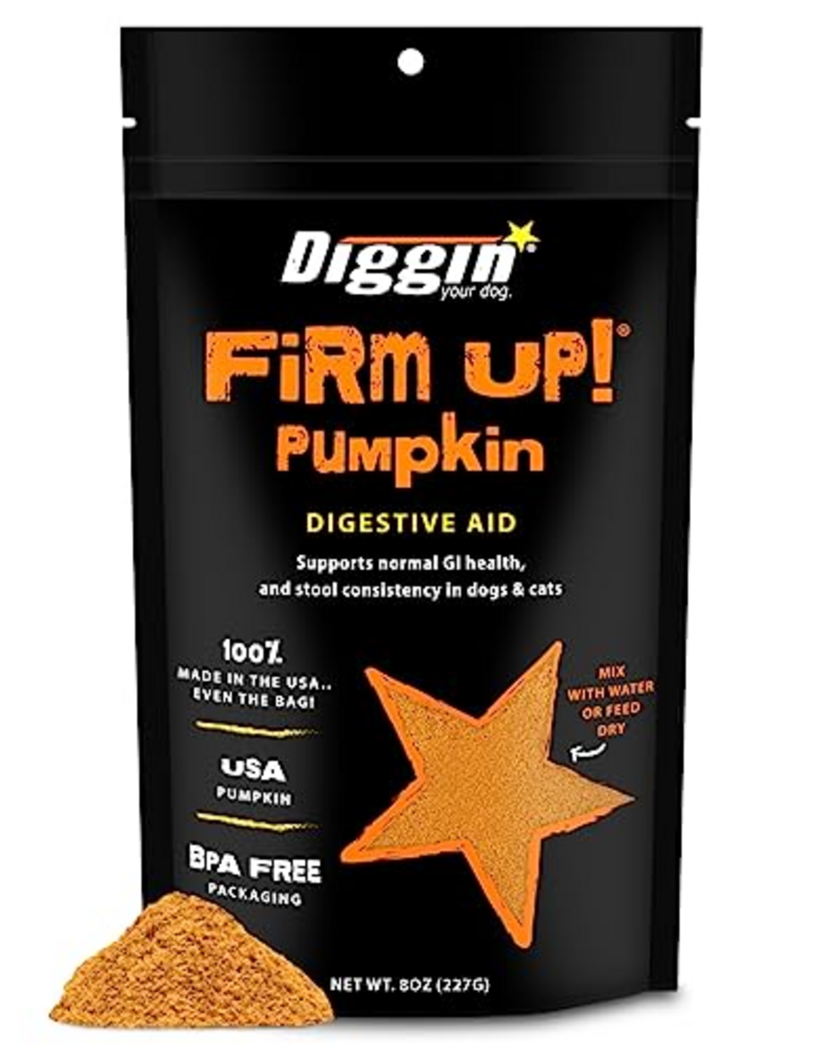 Diggin' Your Dog Diggin' Your Dog Firm up Pumpkin for Dogs & Cats, 100% Made in USA, Pumpkin Powder for Dogs, Digestive Support, Apple Pectin, Fiber, Healthy Stool, 8