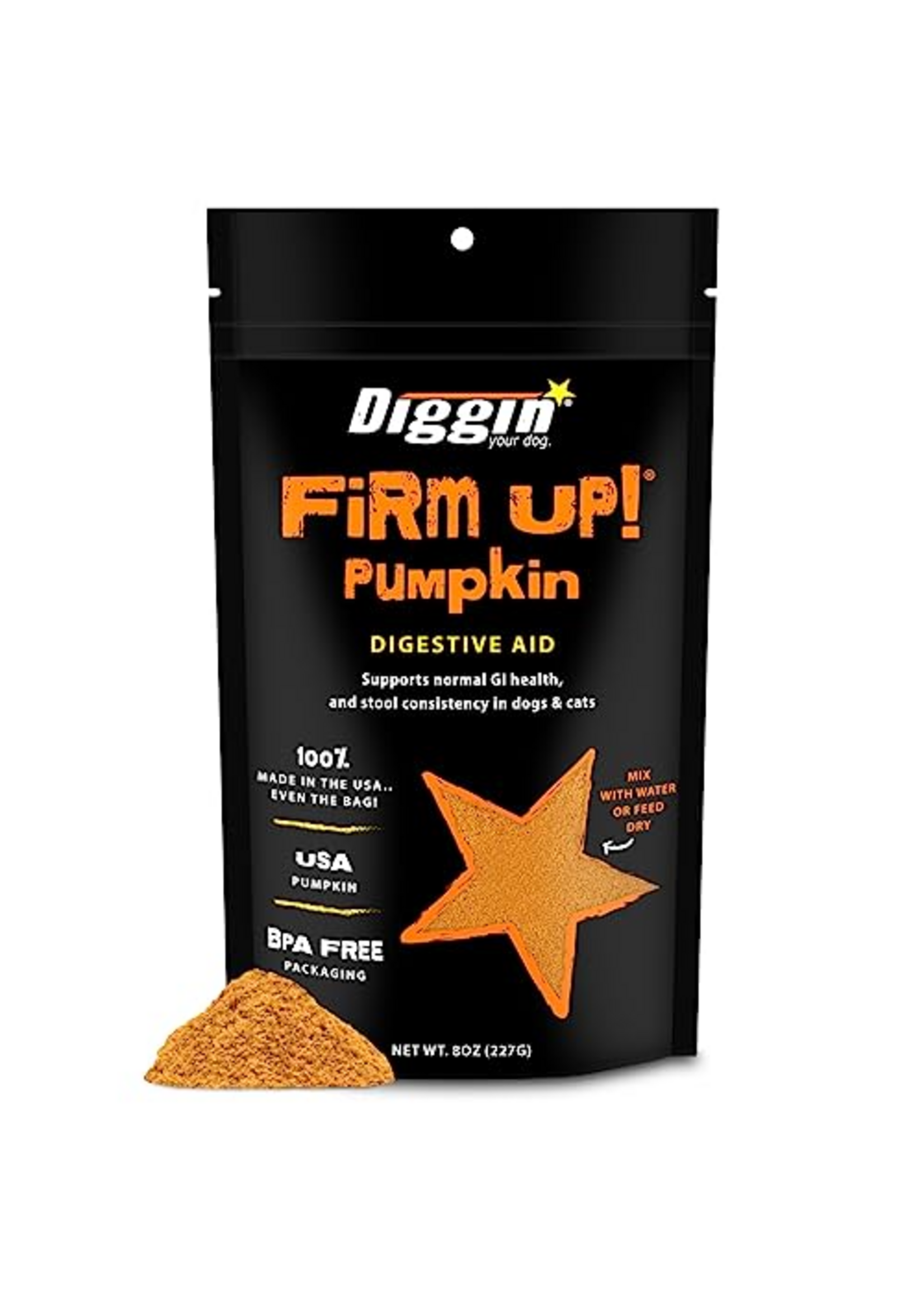Diggin' Your Dog Diggin' Your Dog Firm up Pumpkin for Dogs & Cats, 100% Made in USA, Pumpkin Powder for Dogs, Digestive Support, Apple Pectin, Fiber, Healthy Stool, 8