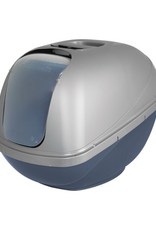 Petmate Petmate Basic Hooded Enclosed Cat Litter Pan Covered Plastic Box with Door  Large  Blue Silver