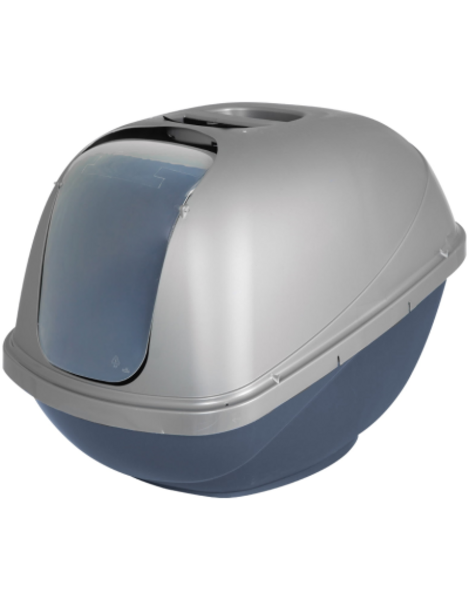 Petmate Petmate Basic Hooded Enclosed Cat Litter Pan Covered Plastic Box with Door  Large  Blue Silver