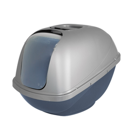 Petmate Petmate Basic Hooded Enclosed Cat Litter Pan Covered Plastic Box with Door  Large  Blue Silver