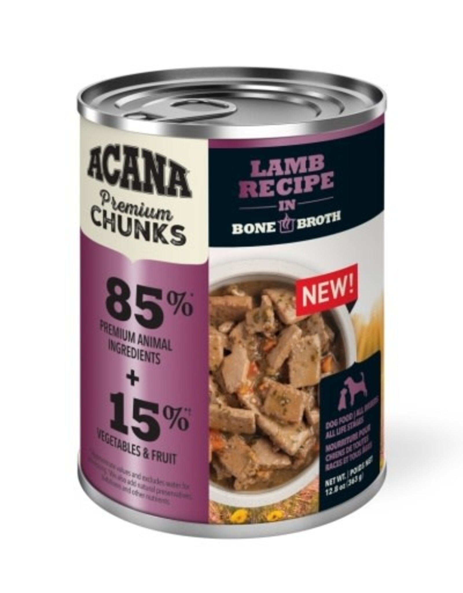 ACANA ACANA Premium Chunks Grain Free Lamb Recipe in Bone Broth Wet Dog Food - 12.8 Oz, Case of 12