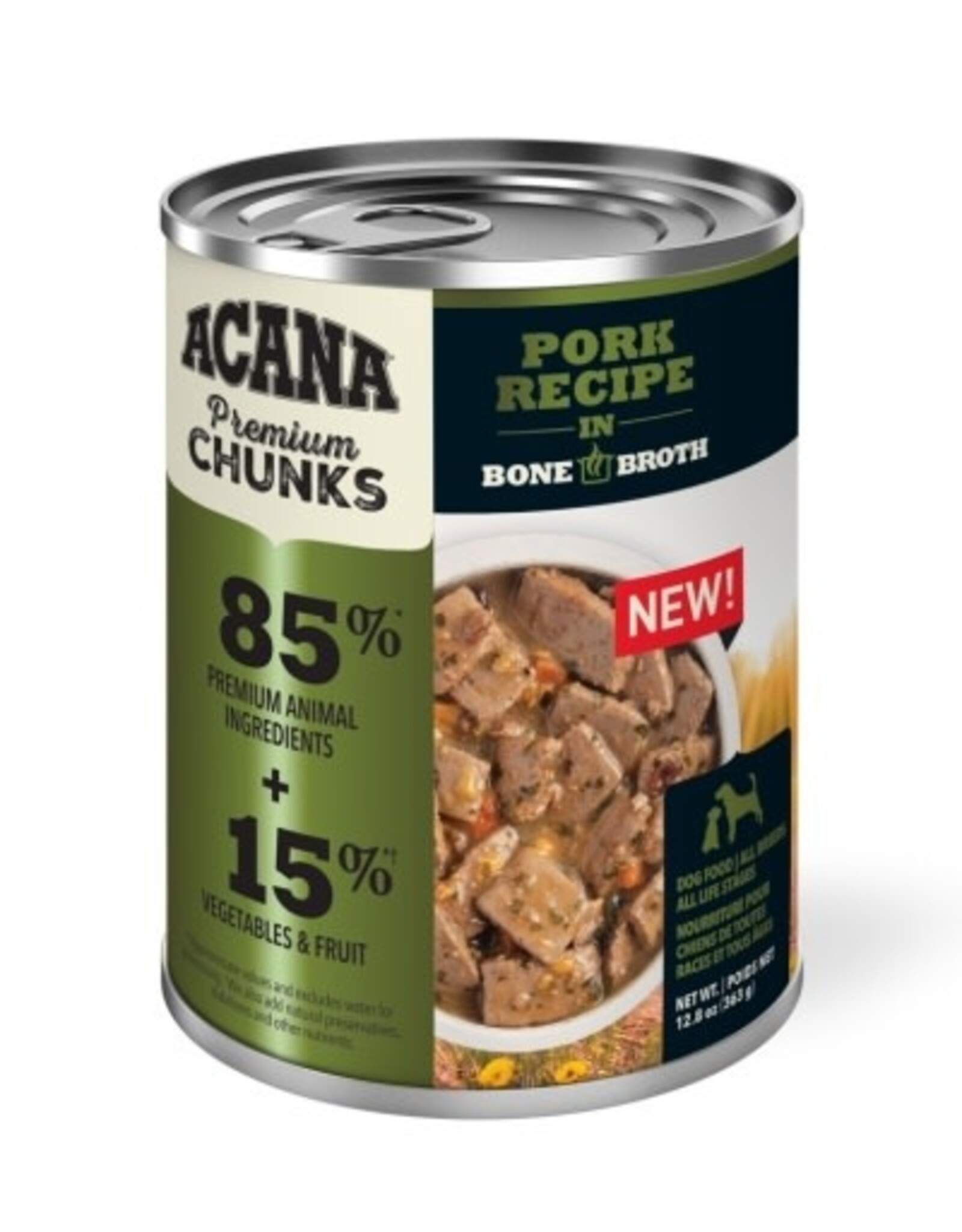 ACANA ACANA Premium Chunks Grain Free Pork Recipe in Bone Broth Wet Dog Food - 12.8 Oz, Case of 12