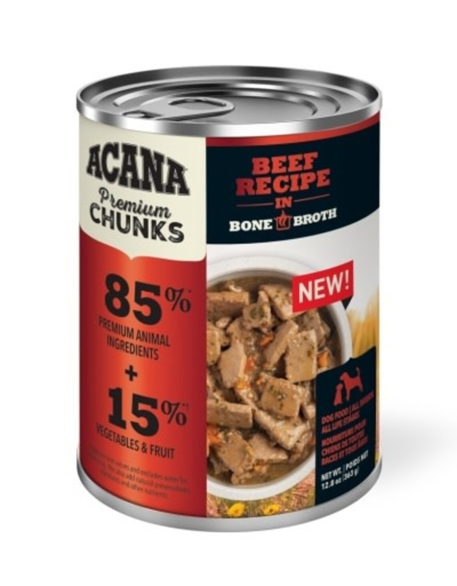 ACANA ACANA Grain-Free Premium Chunks Beef Recipe in Bone Broth Wet Dog Food - 12.8 Oz., Case of 12