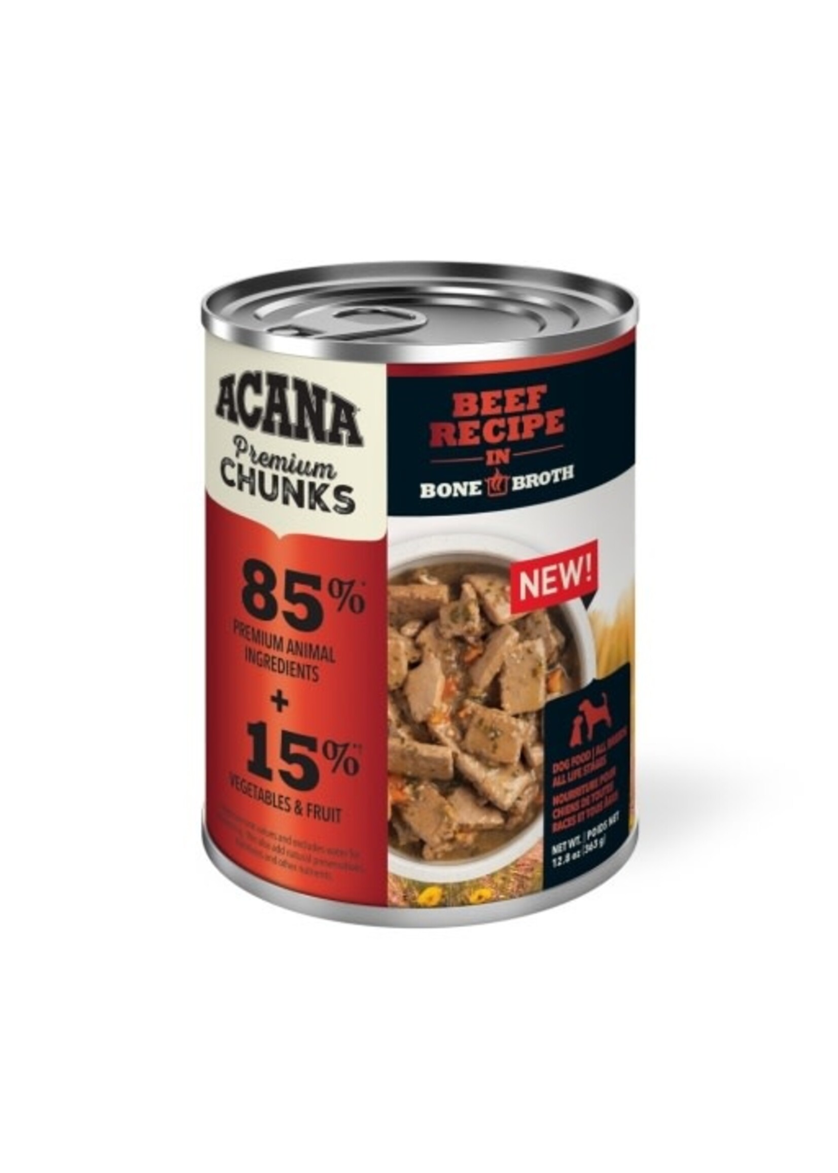 ACANA ACANA Grain-Free Premium Chunks Beef Recipe in Bone Broth Wet Dog Food - 12.8 Oz., Case of 12
