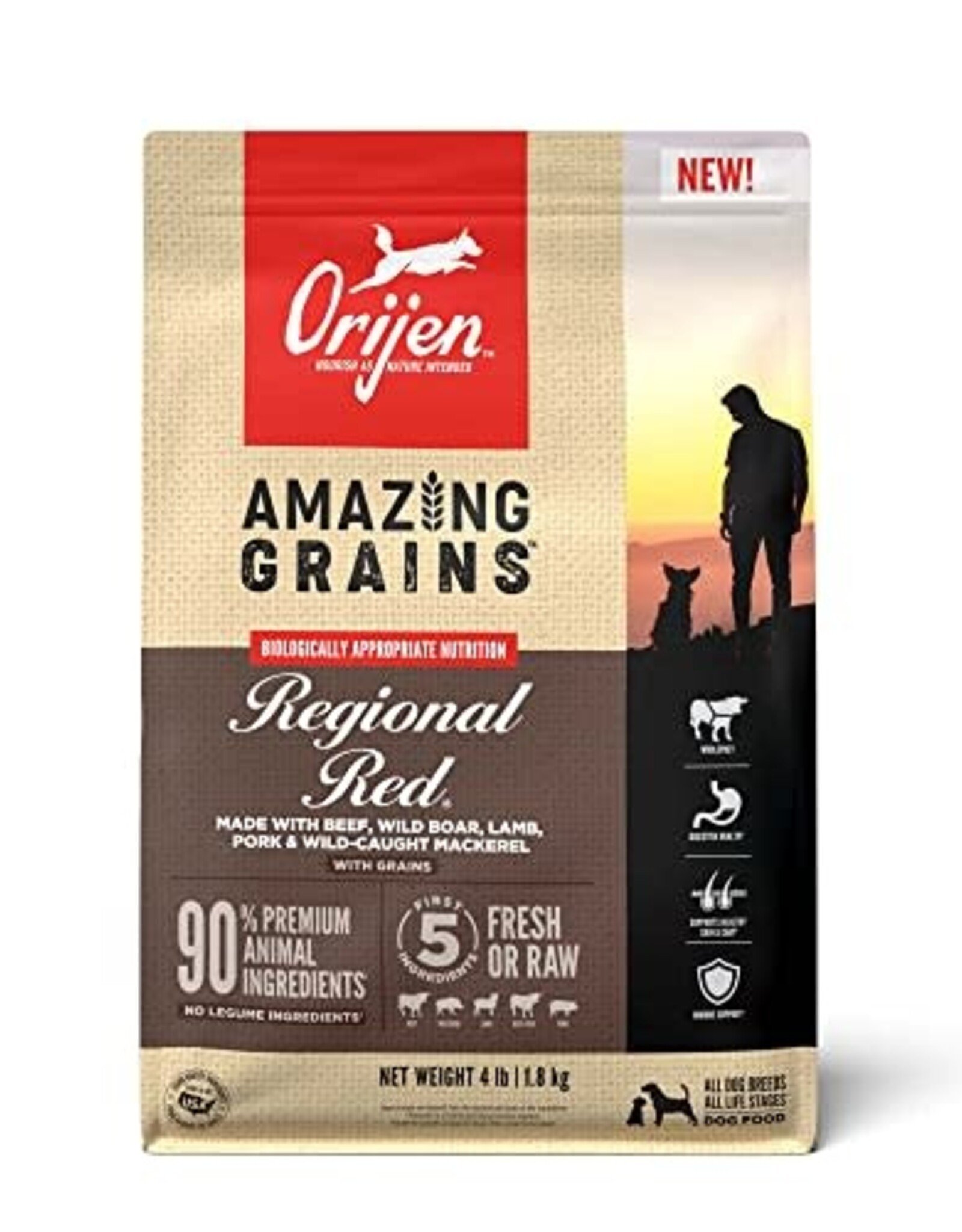 ORIJEN ORIJEN Amazing Grains Regional Red Dry Dog Food - 4 Lbs.
