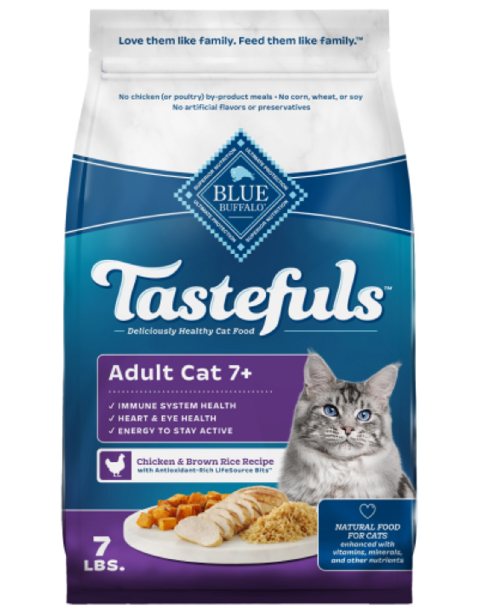 Blue Buffalo Blue Buffalo Tastefuls Dry Food  Adult Cat 7+  Chicken and Brown Rice Recipe - 7 lb.